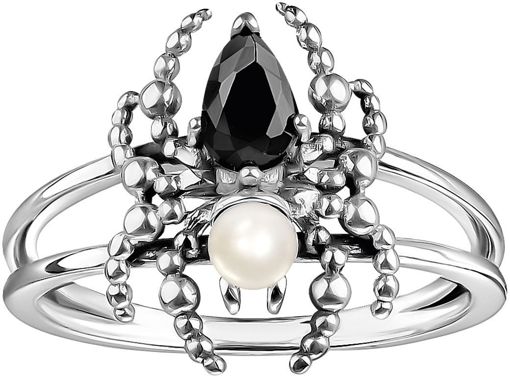 THOMAS SABO Fingerring Spider Romance, Spinnen-Optik, TR2480-167-7-52-60, mit Zirkonia (synth) - mit Süßwasserzuchtperle