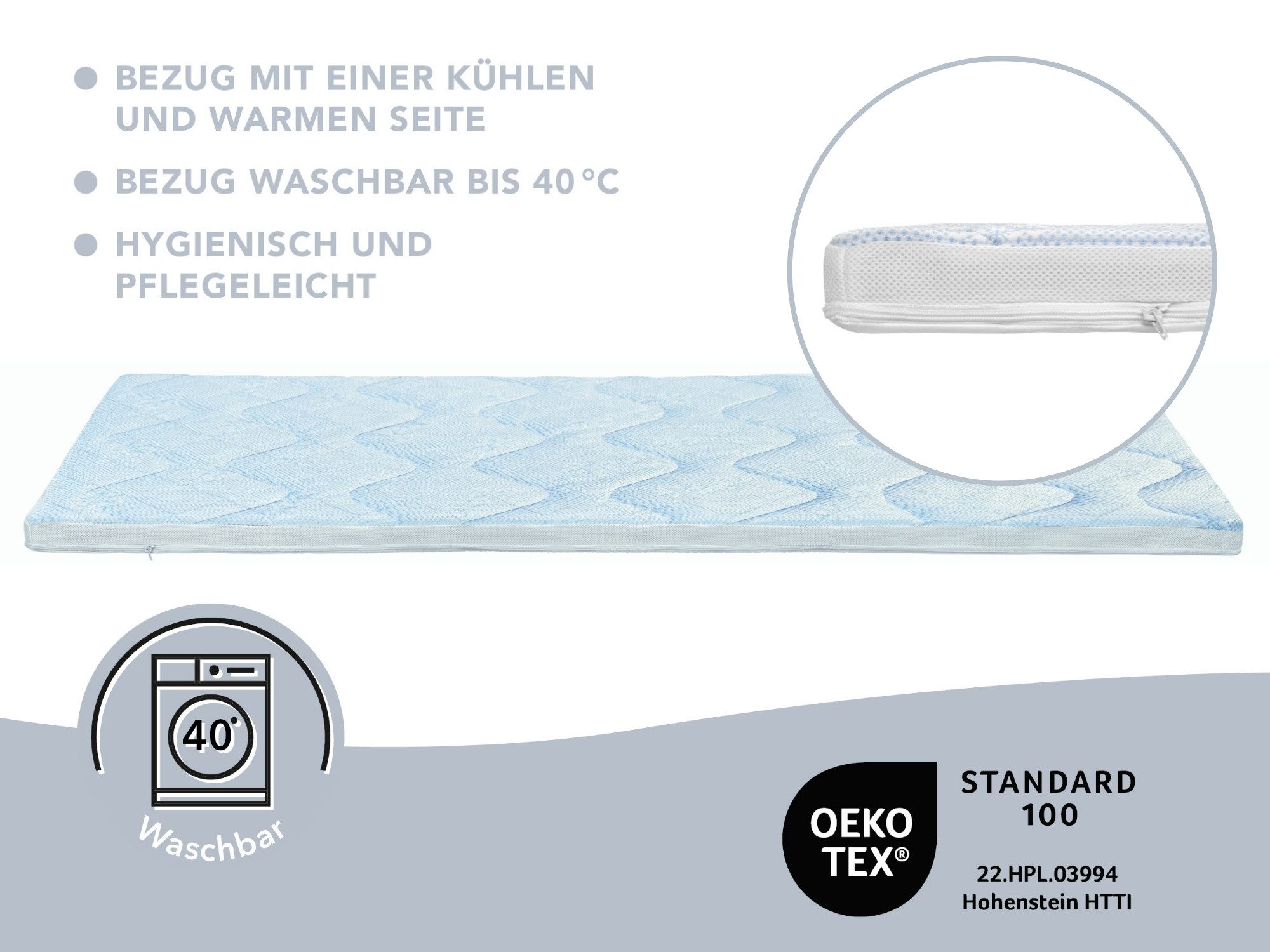 XDREAM, Topper kühlender Topper, 90x200, 140x200, 180x200 cm und weitere Größen, 6 cm hoch, ergonomischer Matratzentopper mit kühlendem Effekt