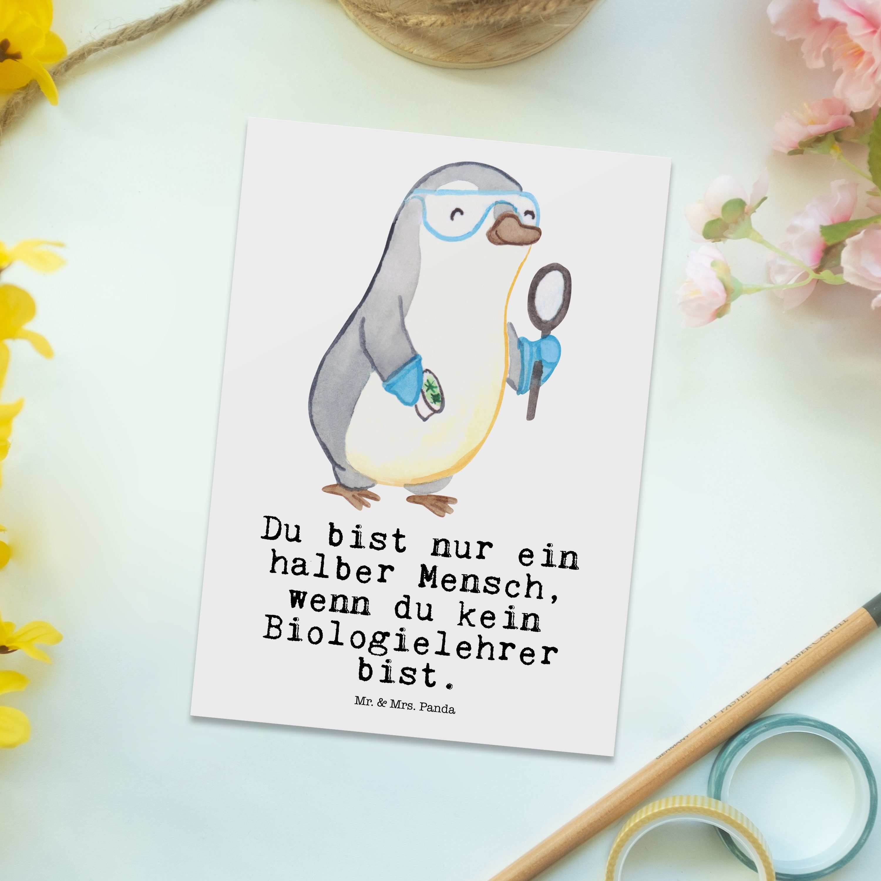 Mr. Geschenk - Panda Weiß Biologielehrer & Herz Mrs. Geschenk, Postkarte mit - Geburtstagskarte,