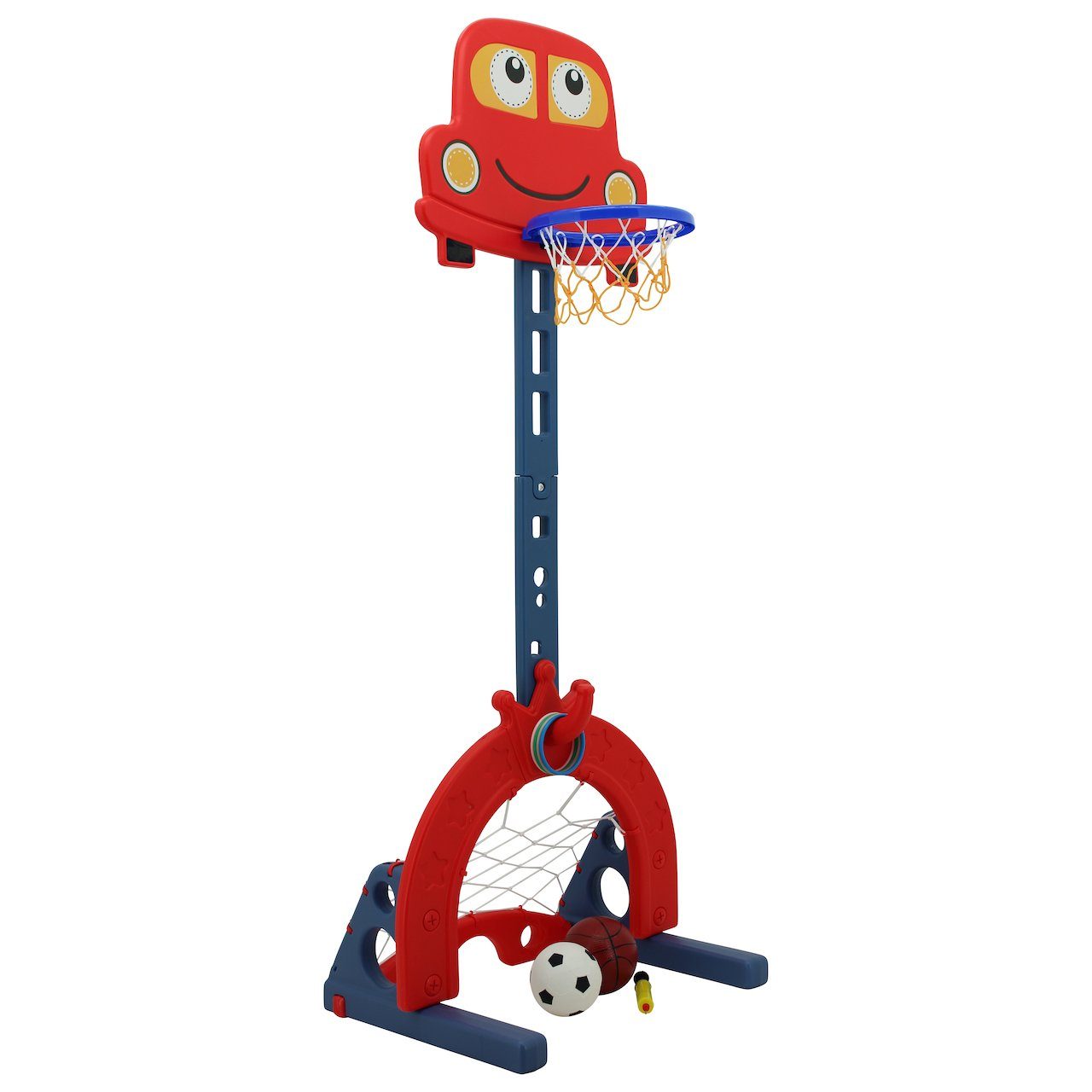 Sweety-Toys Basketballkorb Sweety Toys 12756 Basketballkorb rot 3 in 1 Spielzeug - Ringe werfen, Fußballtor, Basketball