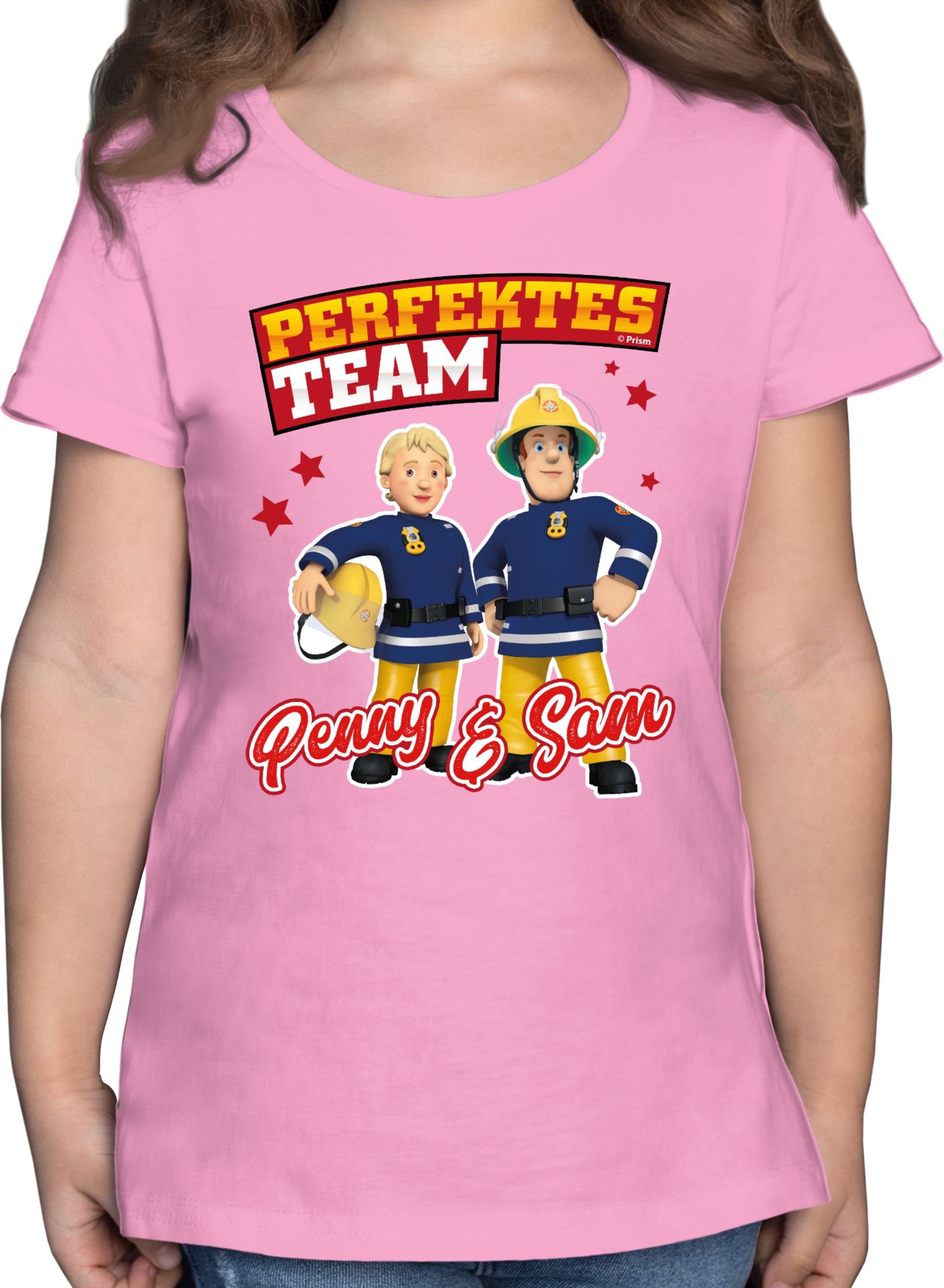 Shirtracer T-Shirt Perfektes & - Mädchen Sam Team Feuerwehrmann Sam 2 Penny Rosa