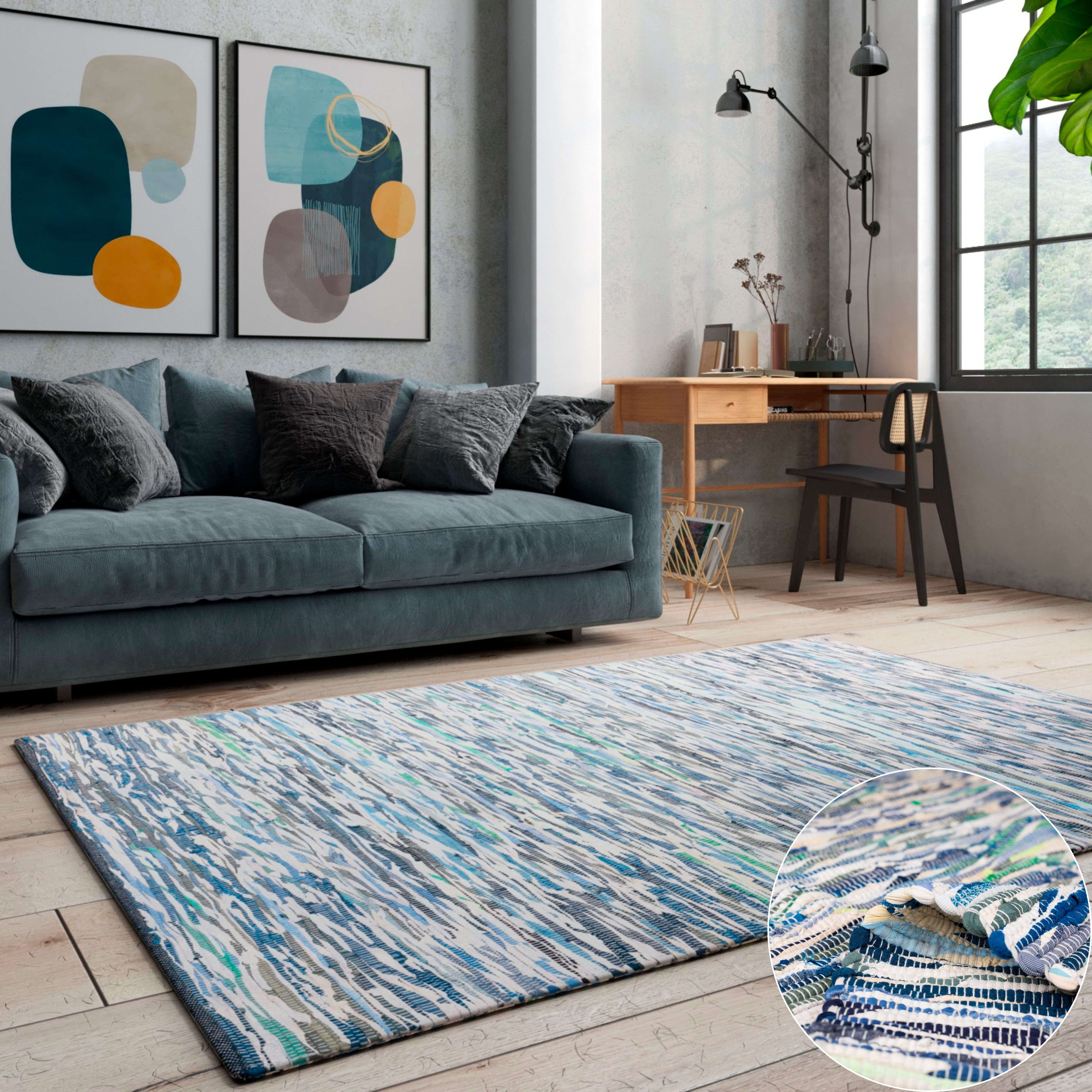 my home Teppich "Bente" rechteckig 10 mm Höhe Handweb Teppich, 90% Baumwoll günstig online kaufen