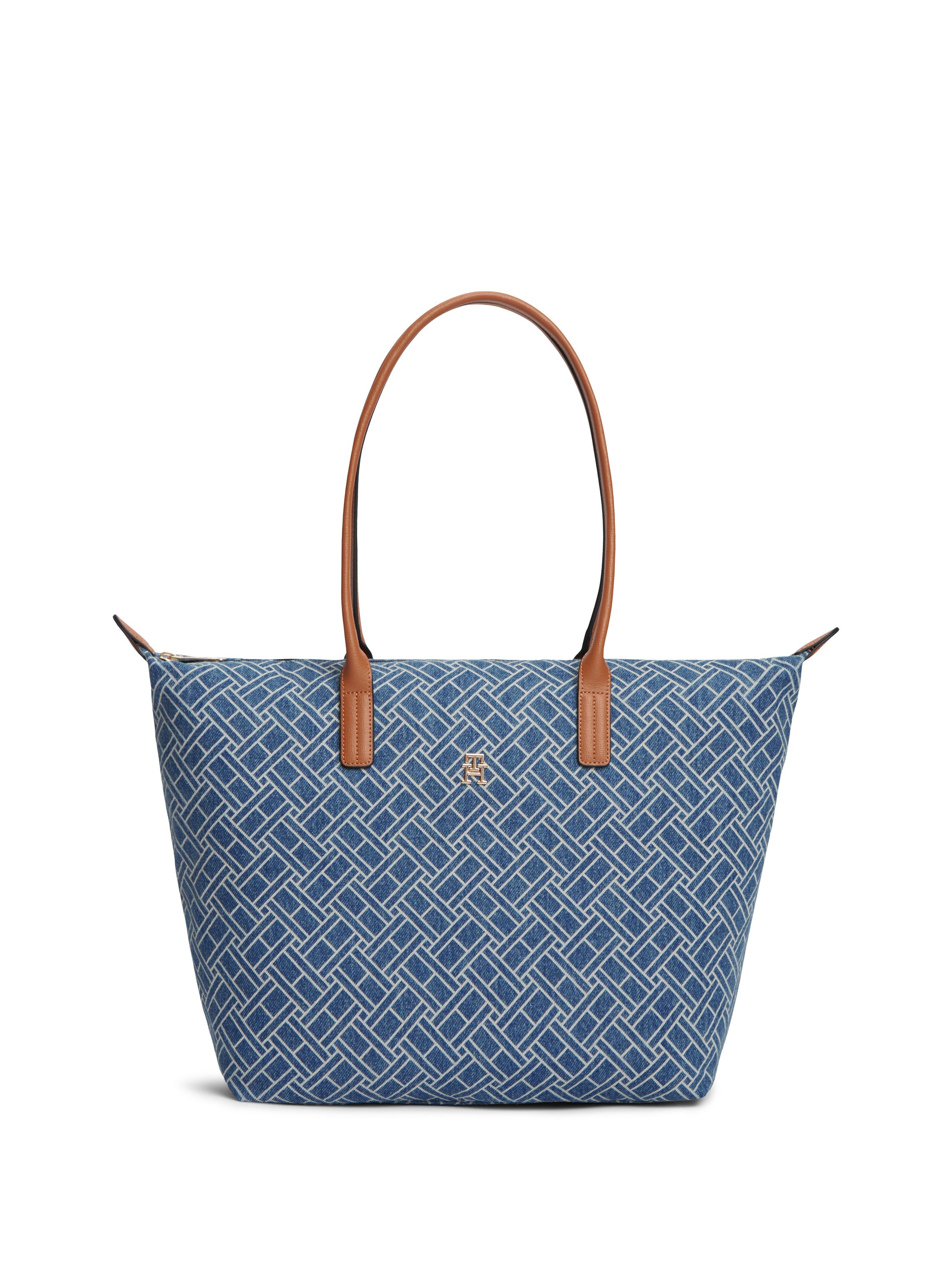 Tommy Hilfiger Tragetasche POPETTE TOTE DENIM FLAG, Damen Handtasche, Schultertasche, Shopper mit modischem TH-Logomuster