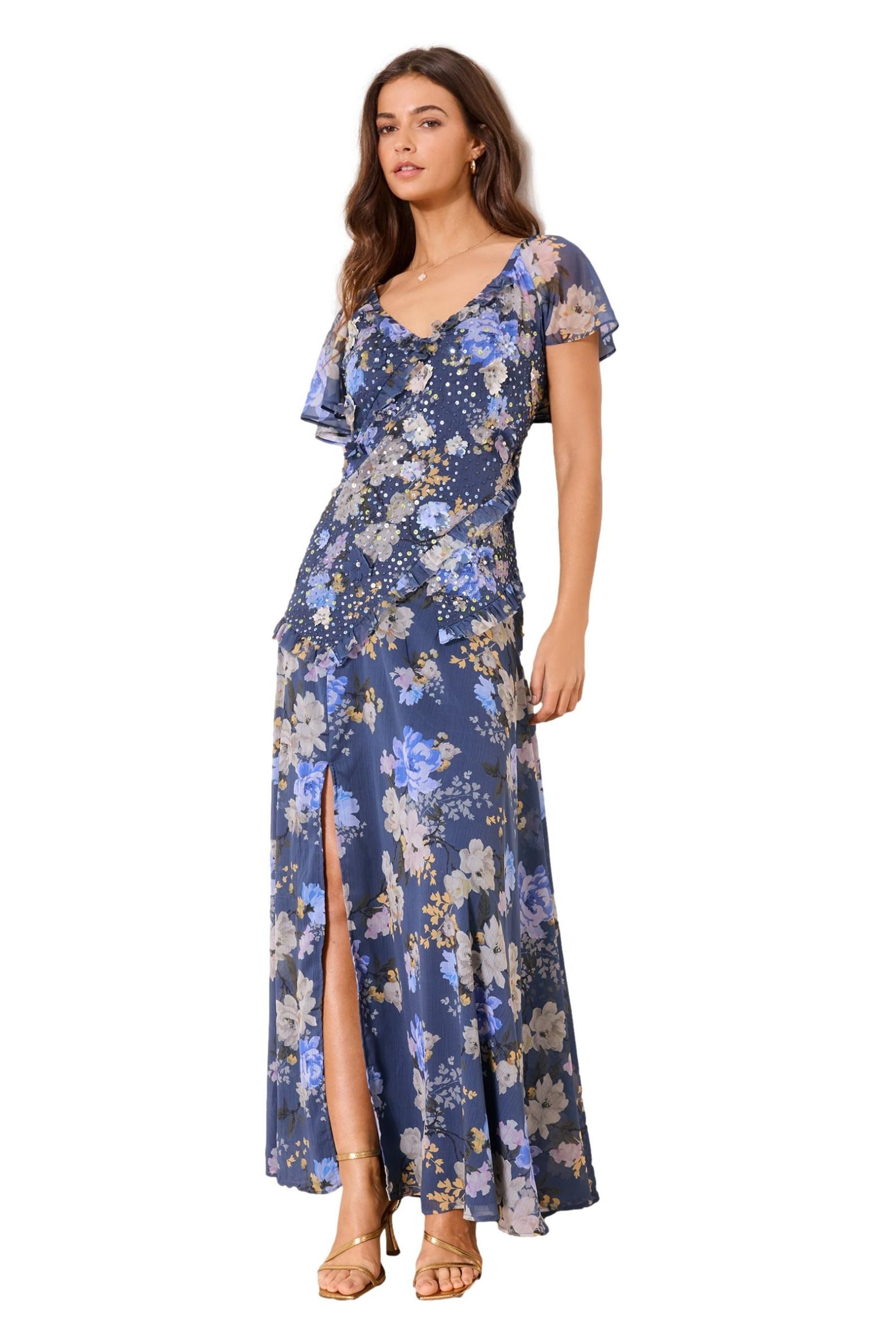 LIPSY Maxikleid Lipsy Maxikleid, Blumenmuster, Mesh + Pailletten (1-tlg)