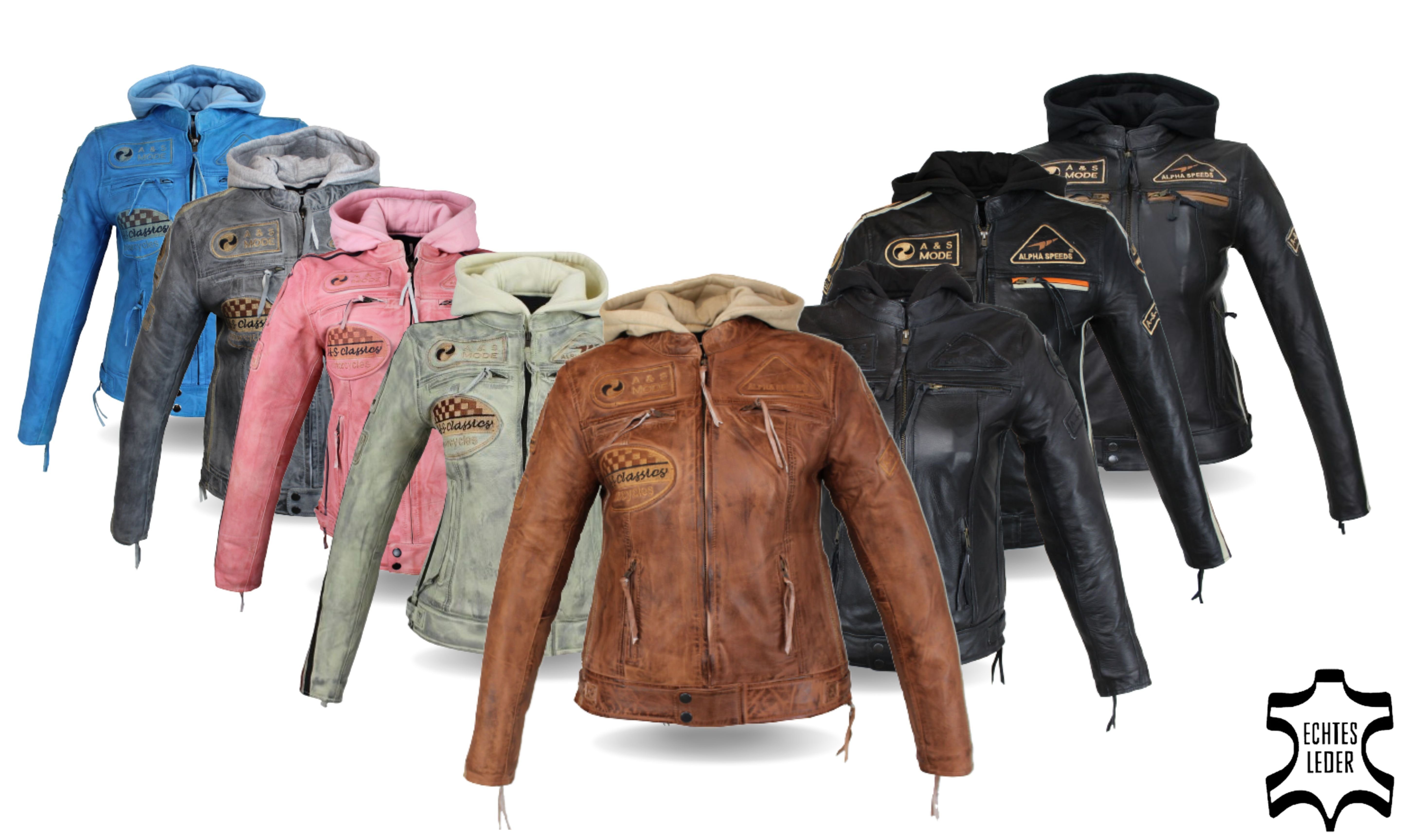 Alpha Speeds Motorradjacke Damen Lederjacke Freizeit Biker Highway Jacke (mit einem trennbaren Kapuze) aus einem weichem Lammleder, inklusive Protektoren