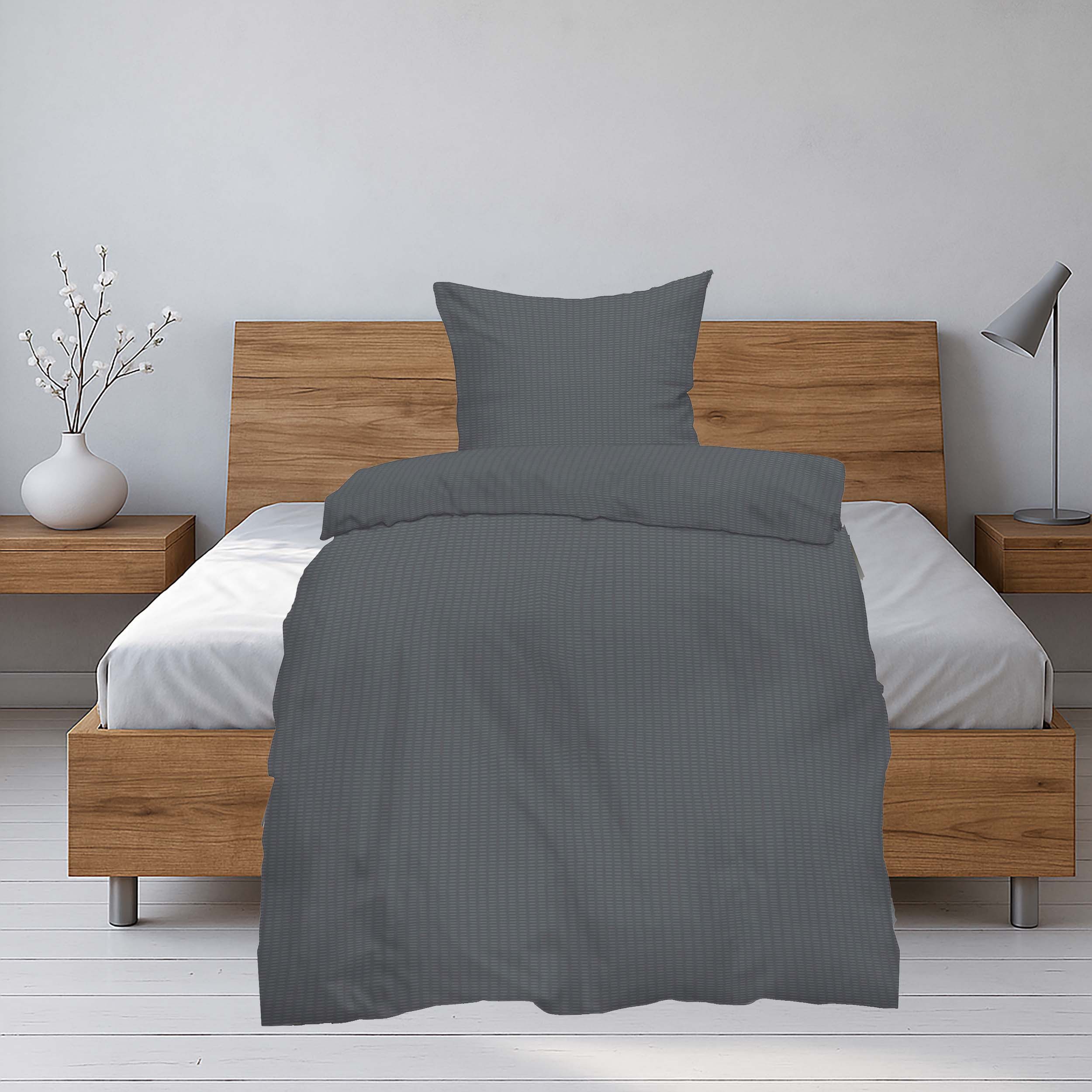 Casa Colori Bettwäsche Seersucker Bettwäsche 135x200 Reißverschluss Grau, Seersucker, 2 teilig, leicht