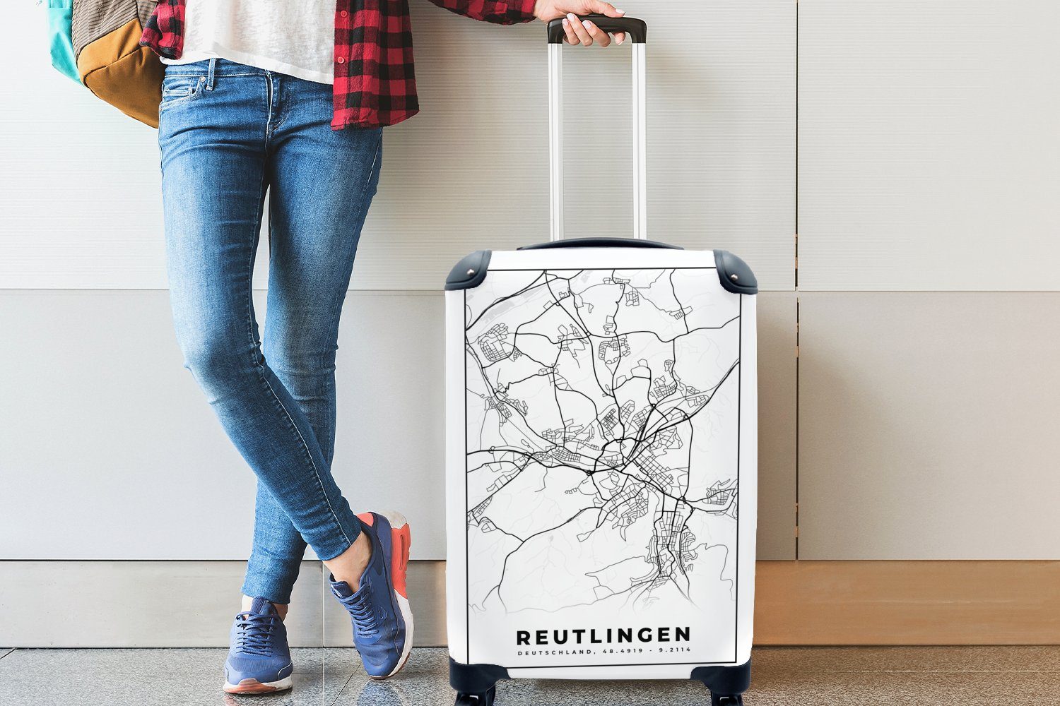 mit Handgepäck 4 Handgepäckkoffer für Reutlingen MuchoWow rollen, Reisekoffer Stadtplan, Trolley, Stadtplan - Rollen, Reisetasche Ferien, -