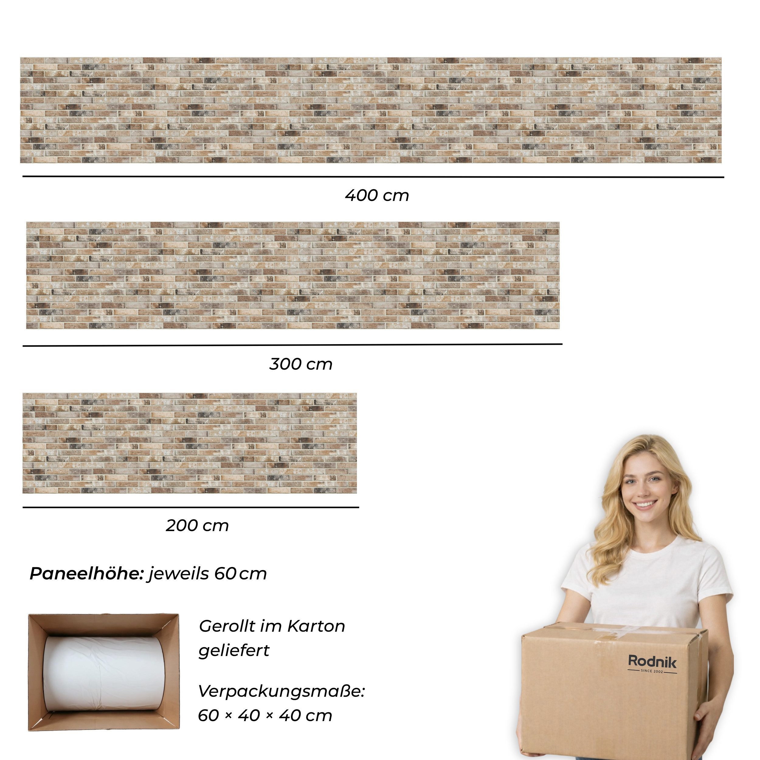 Rodnik Küchenrückwand Steinoptik Ziegelwand Braun, monolithische ABS-Platte mit Direktdruck, formstabil und langlebig