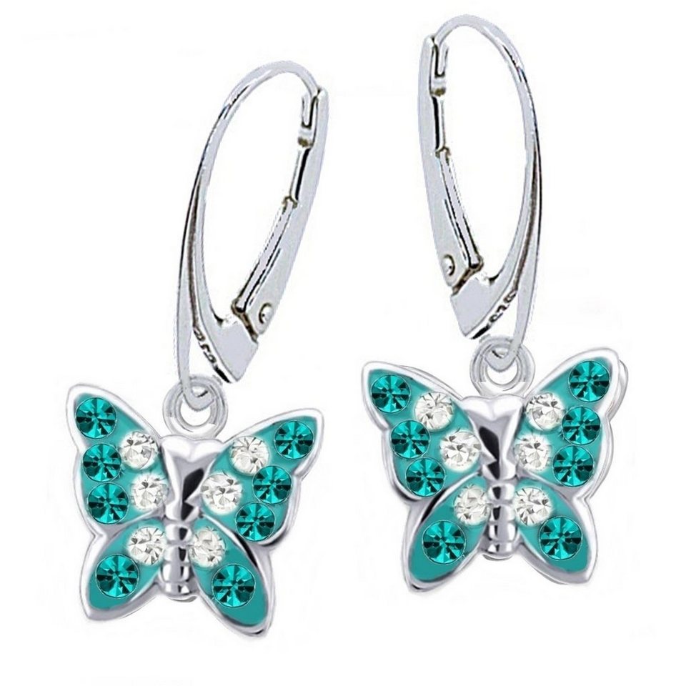 Kinder Ohrringe Schmetterling Glitzer Blau 925 Silber Mädchen