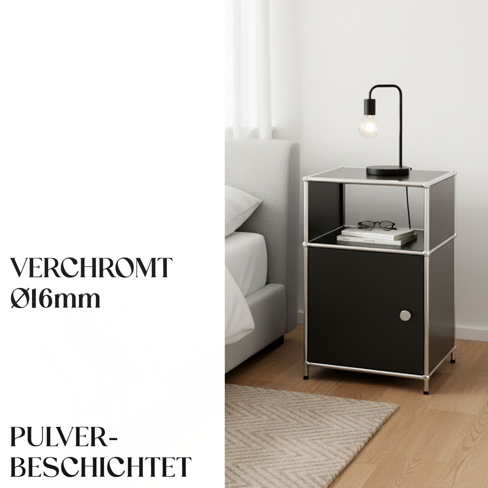 Floordirekt Standregal Concept Epure Metallregal MK-040, 3-stöckiges Regal 40x40x65 cm, mit Tür & Ablage, modernes Regal für Bad, Küche, Schlafzimmer & Büro – Bild 4 von 5