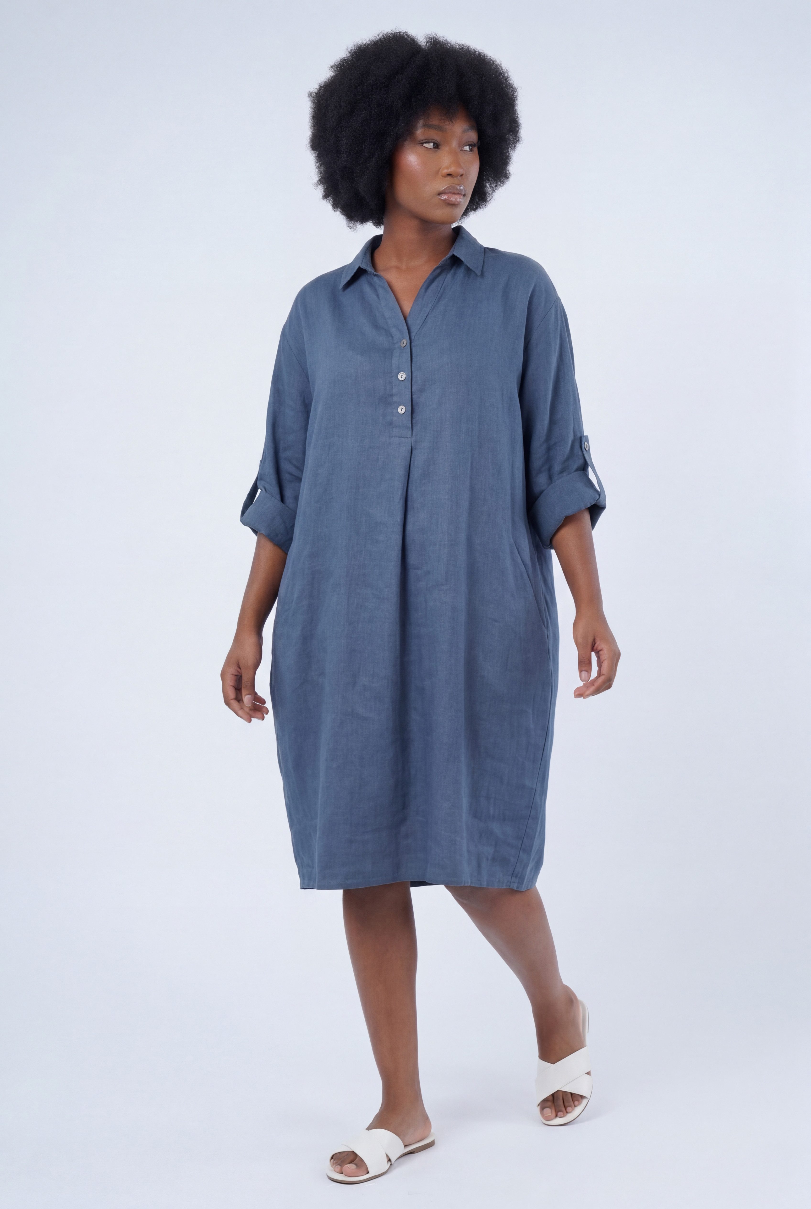 YC Fashion & Style Blusenkleid Leinen-Tunika Oversized One Size in Unifarbe