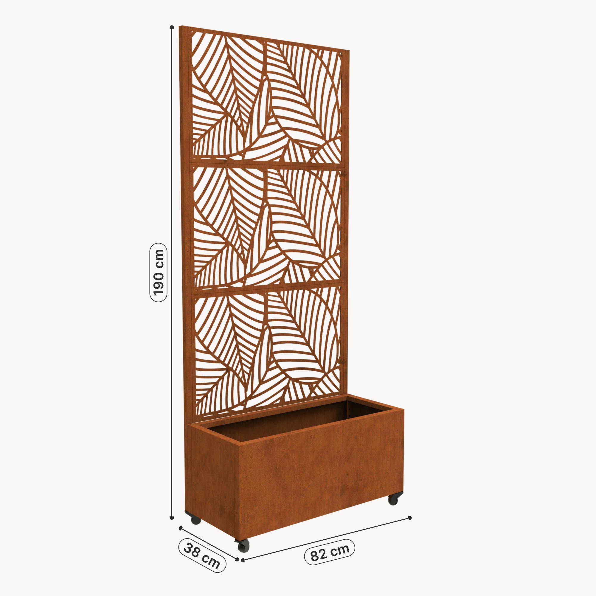 casa.pro Blumenkasten, mit Trennwand »Surnskoki« mit Rollen Stahl 190x82x38 cm Edelrost