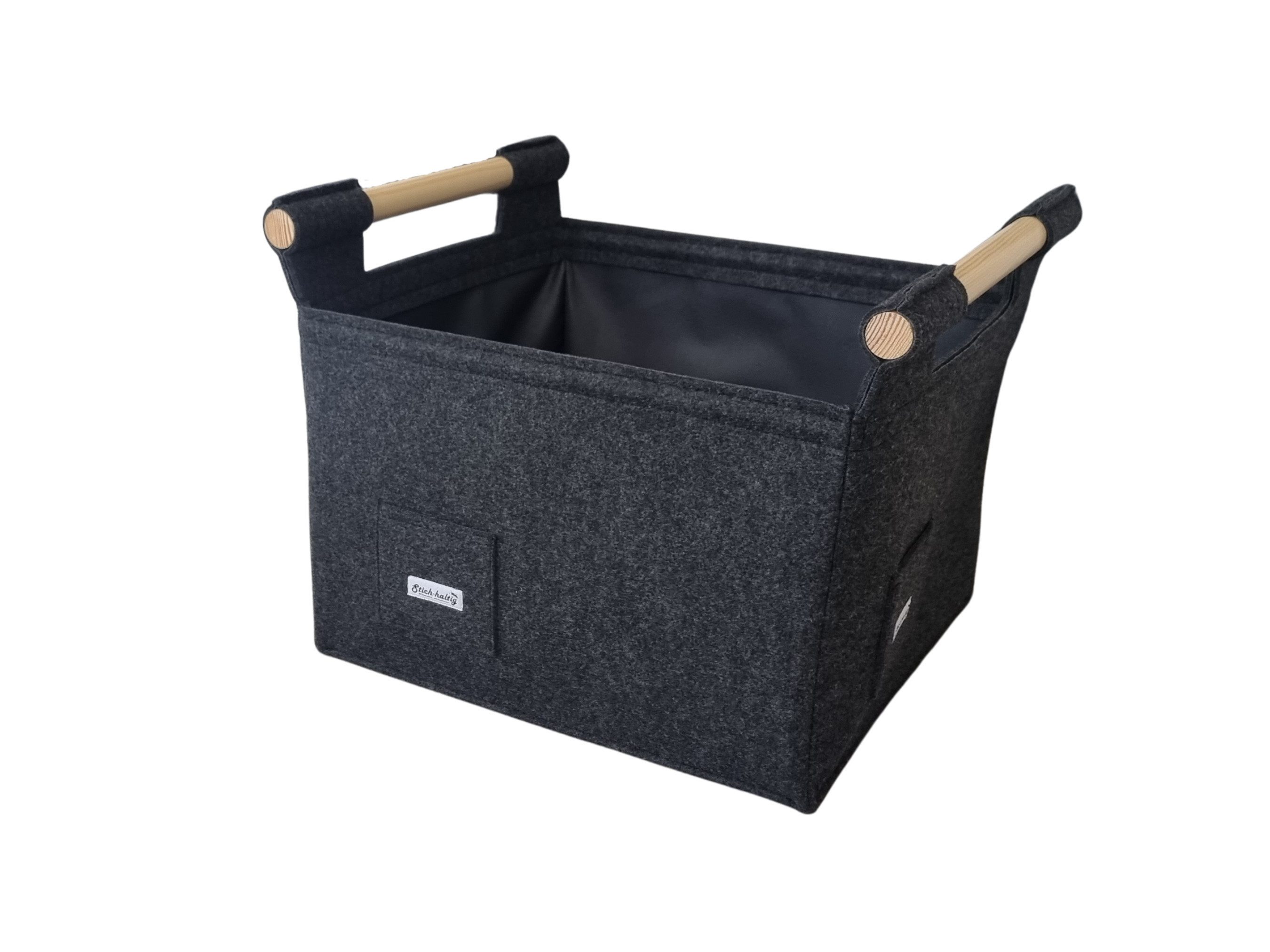 Stich-haltig Kaminholzkorb Kaminholzkorb L mit Holzgriffen - Premium - abriebfestes Innenfutter