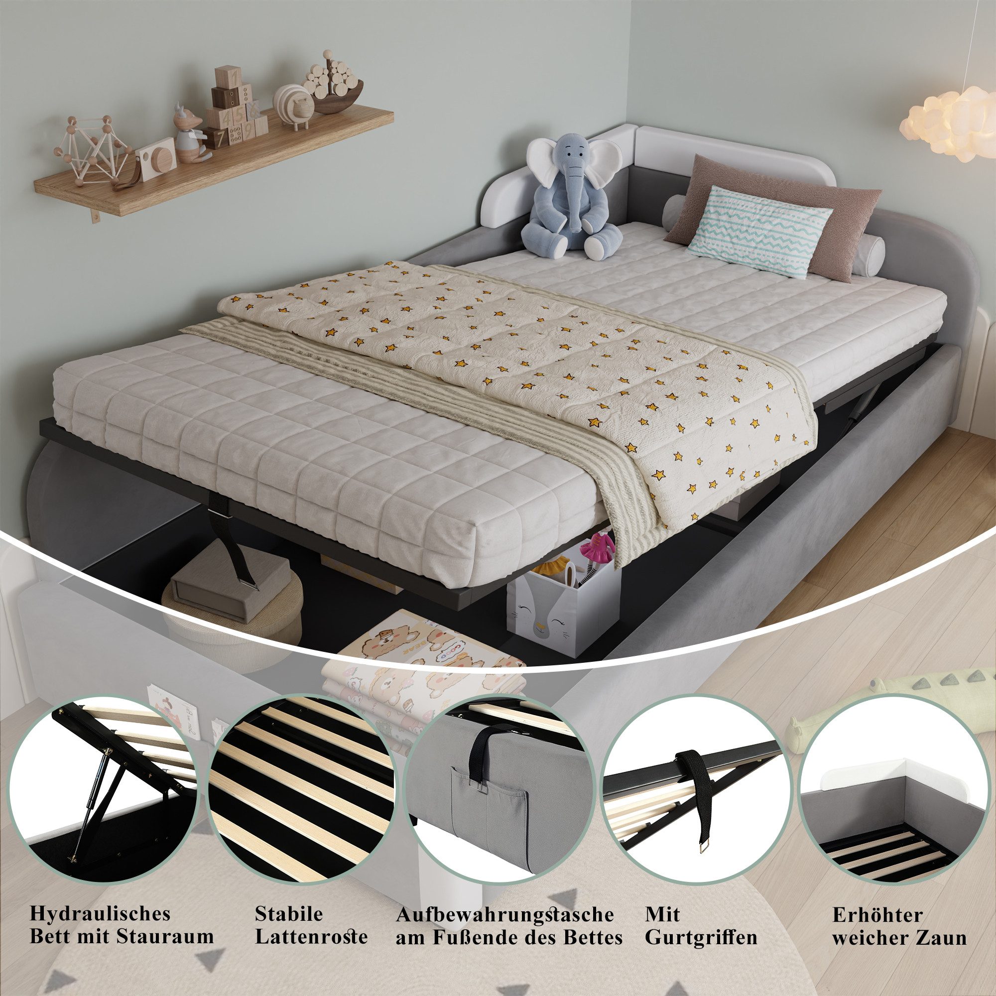 REDOM Schlafsofa mit Erhöhter Weicher Zaun, Hydraulischem Stauraum, 90x200c günstig online kaufen