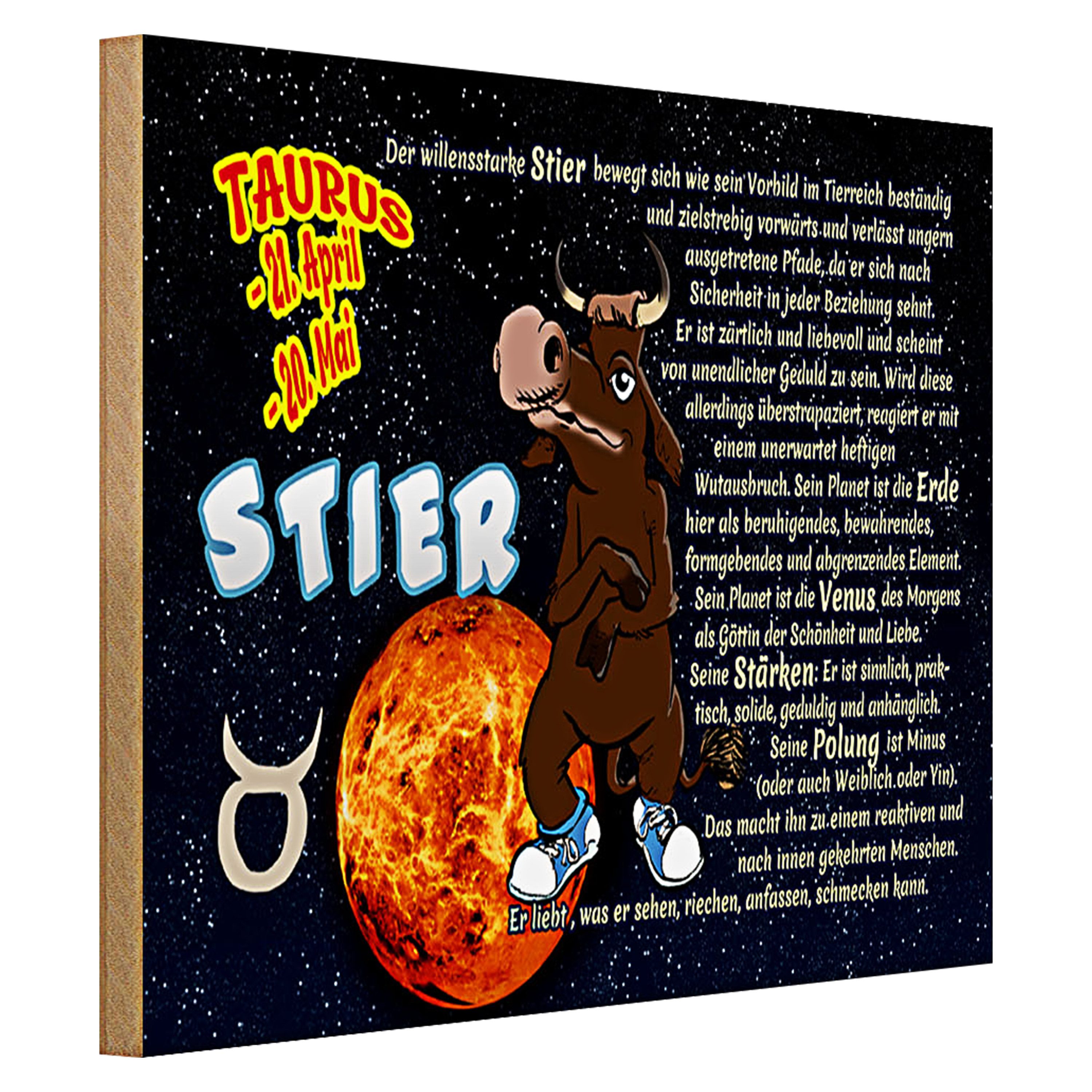 Roomando Holzbild Sternzeichen 40x30cm Stier Planet Venus
