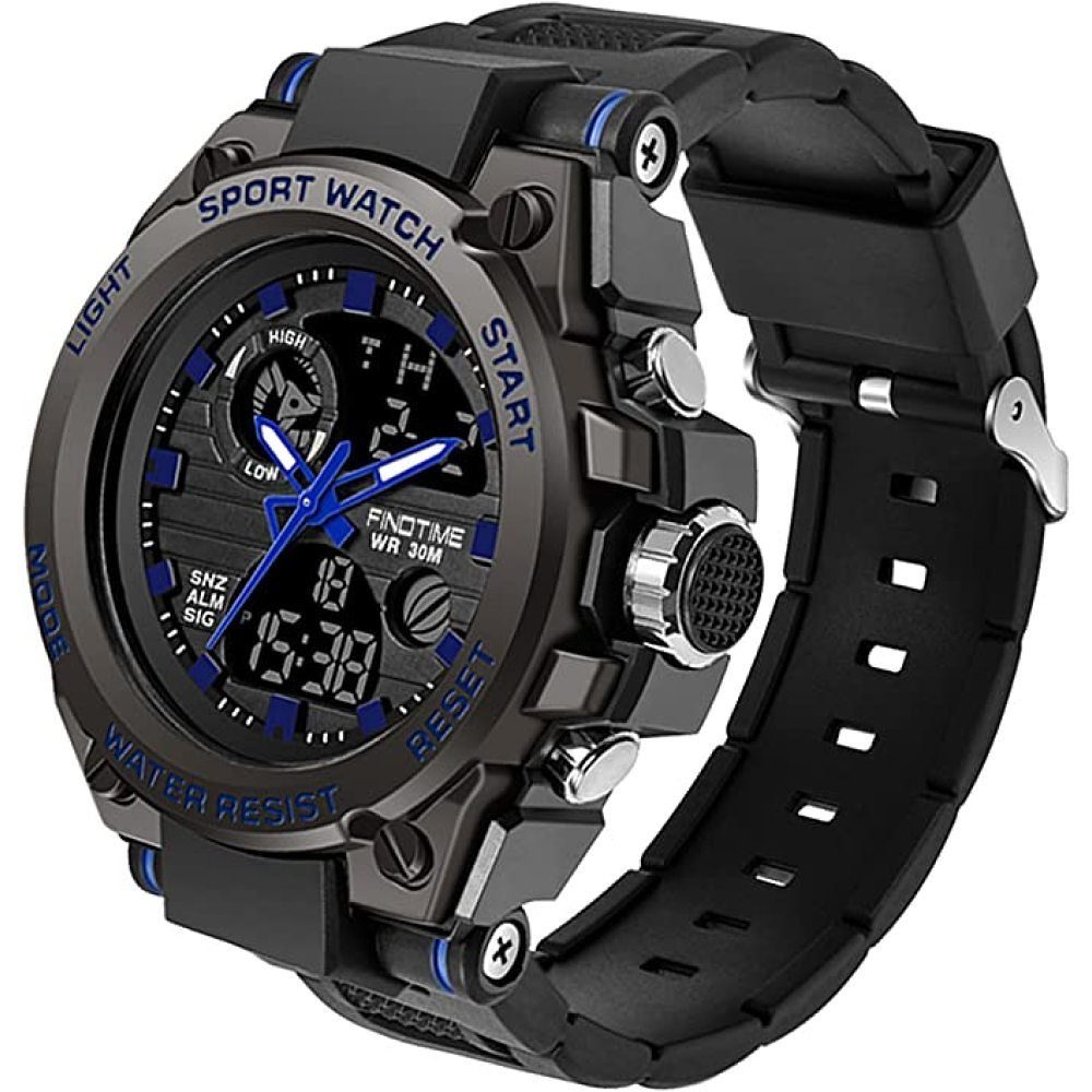 (Set, Herren Große Uhren Digitaluhren, Armband mit Sport 1-tlg., Outdoor Digitaluhr Armband), Armbanduhr mit Militär ‎‎blau GelldG
