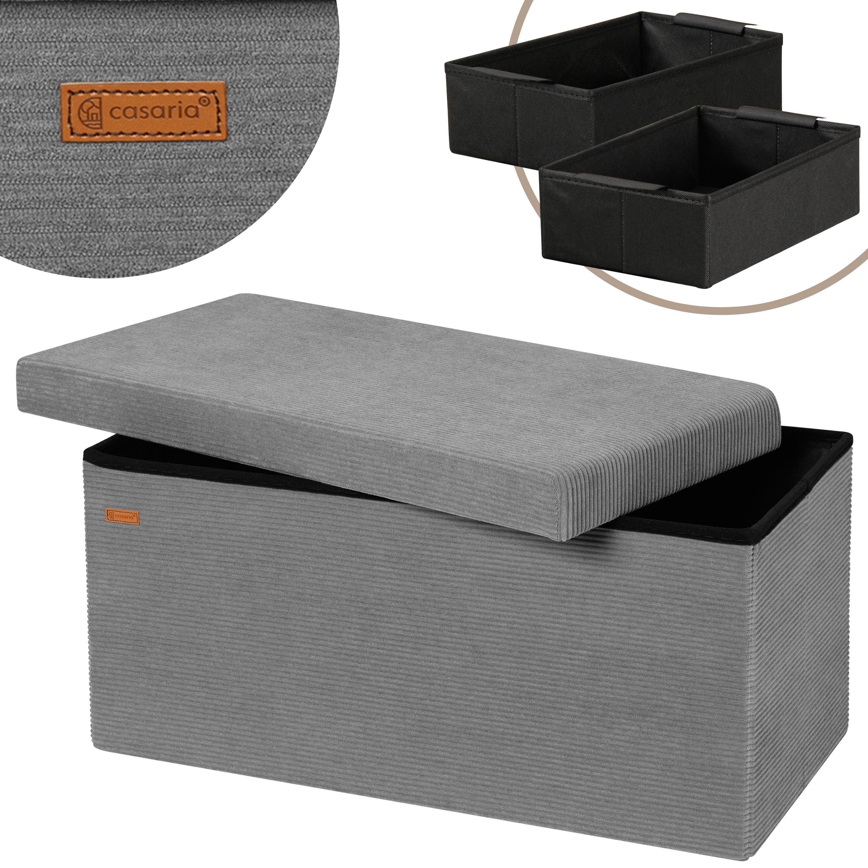 Casaria Sitzbank, Cord Anthrazit Faltbar inkl. Boxen 76cm 300kg Belastbarkeit Wohnzimmer