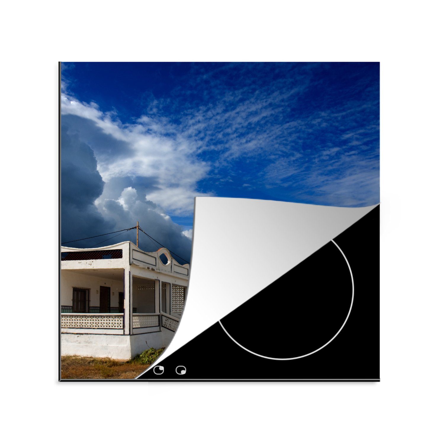 (1 nebeneinander, Herdblende-/Abdeckplatte tlg), für Strandhäuser Weiße Vinyl, 78x78 cm, küche MuchoWow Ceranfeldabdeckung, Arbeitsplatte