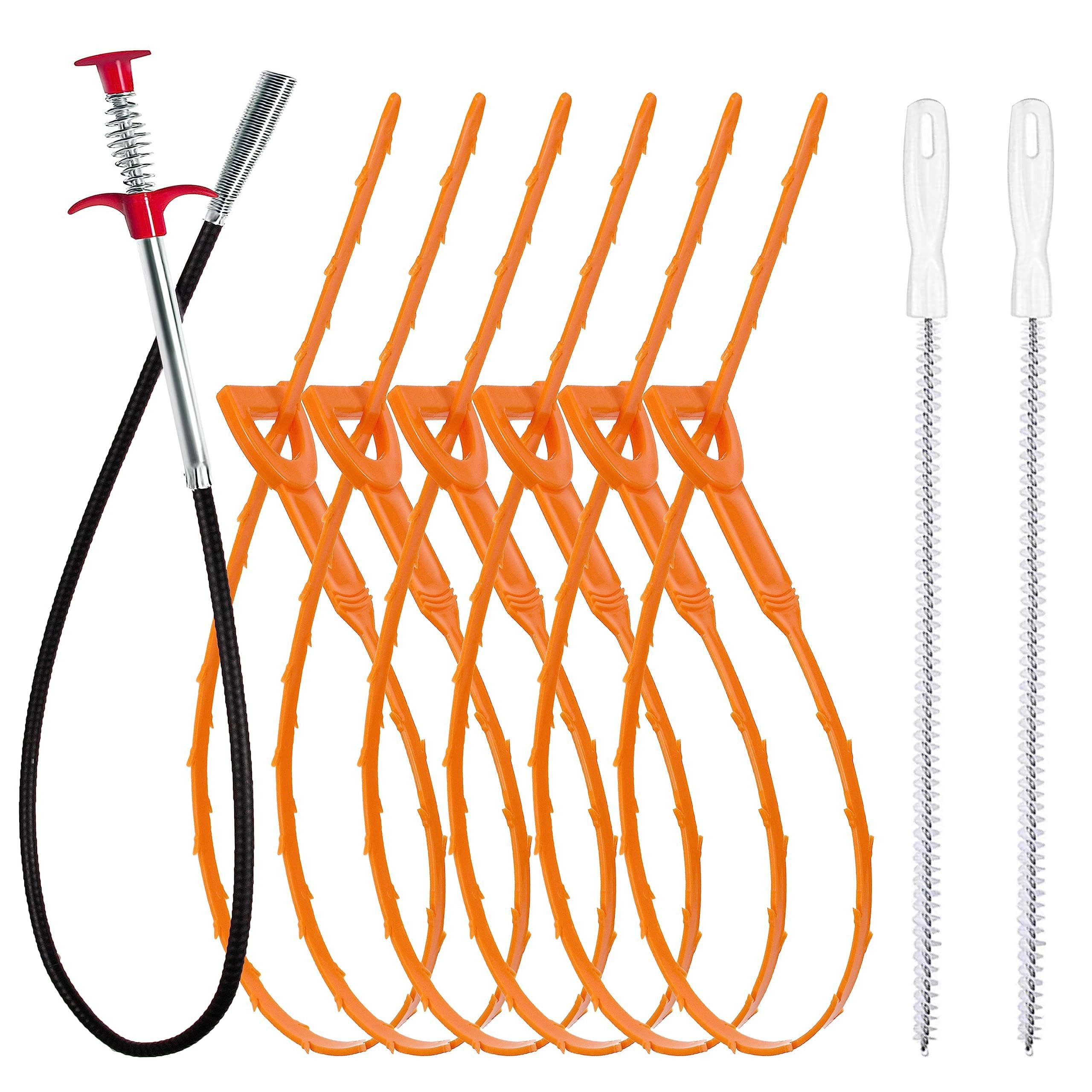 FOUORTUNATE-BEE Rohrreinigungsspirale Abflussreiniger Set 9-teilig – Rohrspirale & Haarentferner, Abfluss Schlange für Bad, Küche, WC & Waschbecken