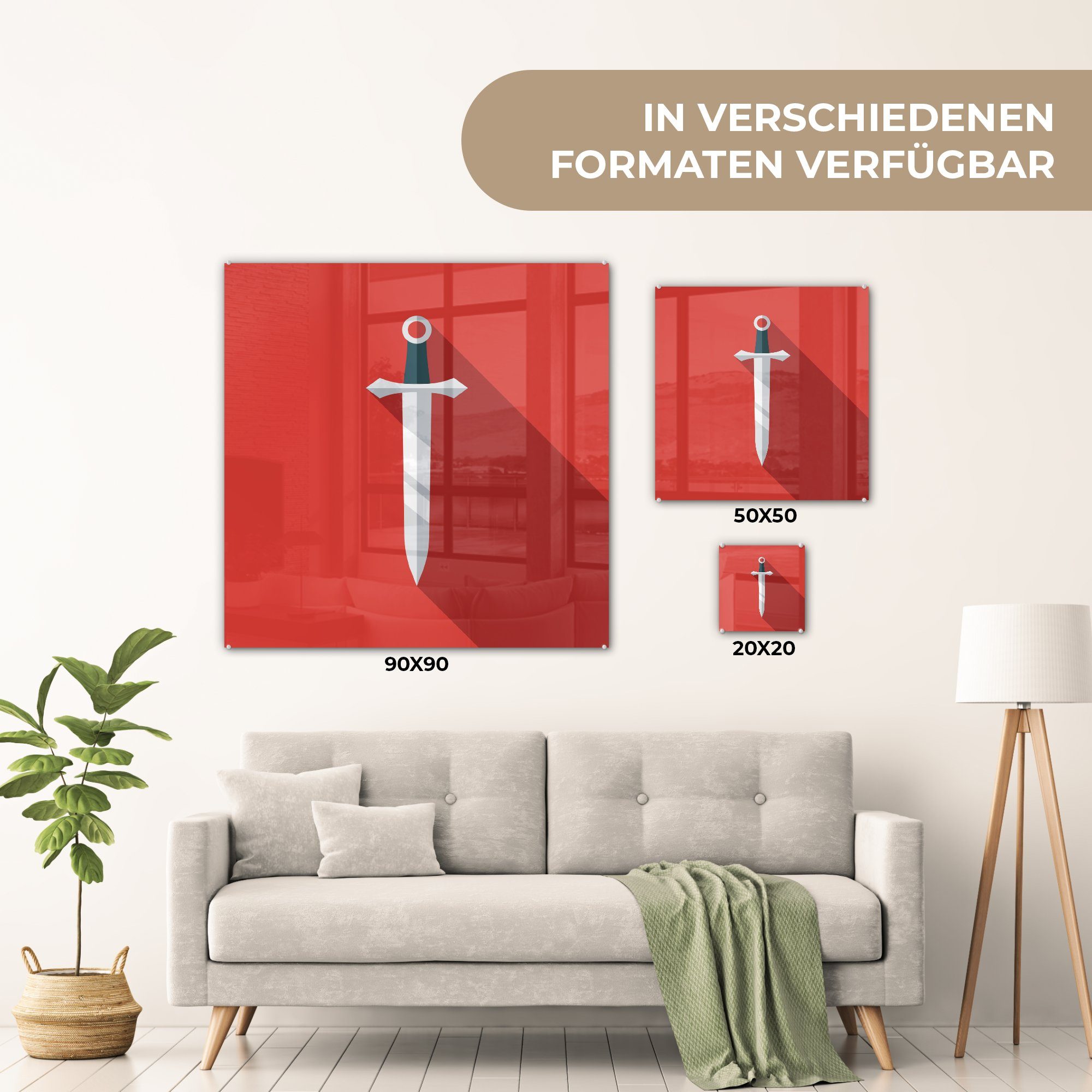 Bilder Glasbilder Acrylglasbild auf - (1 Wandbild MuchoWow Fläche, Foto - Glas Illustration St), Schwert Wanddekoration roter auf - Glas auf