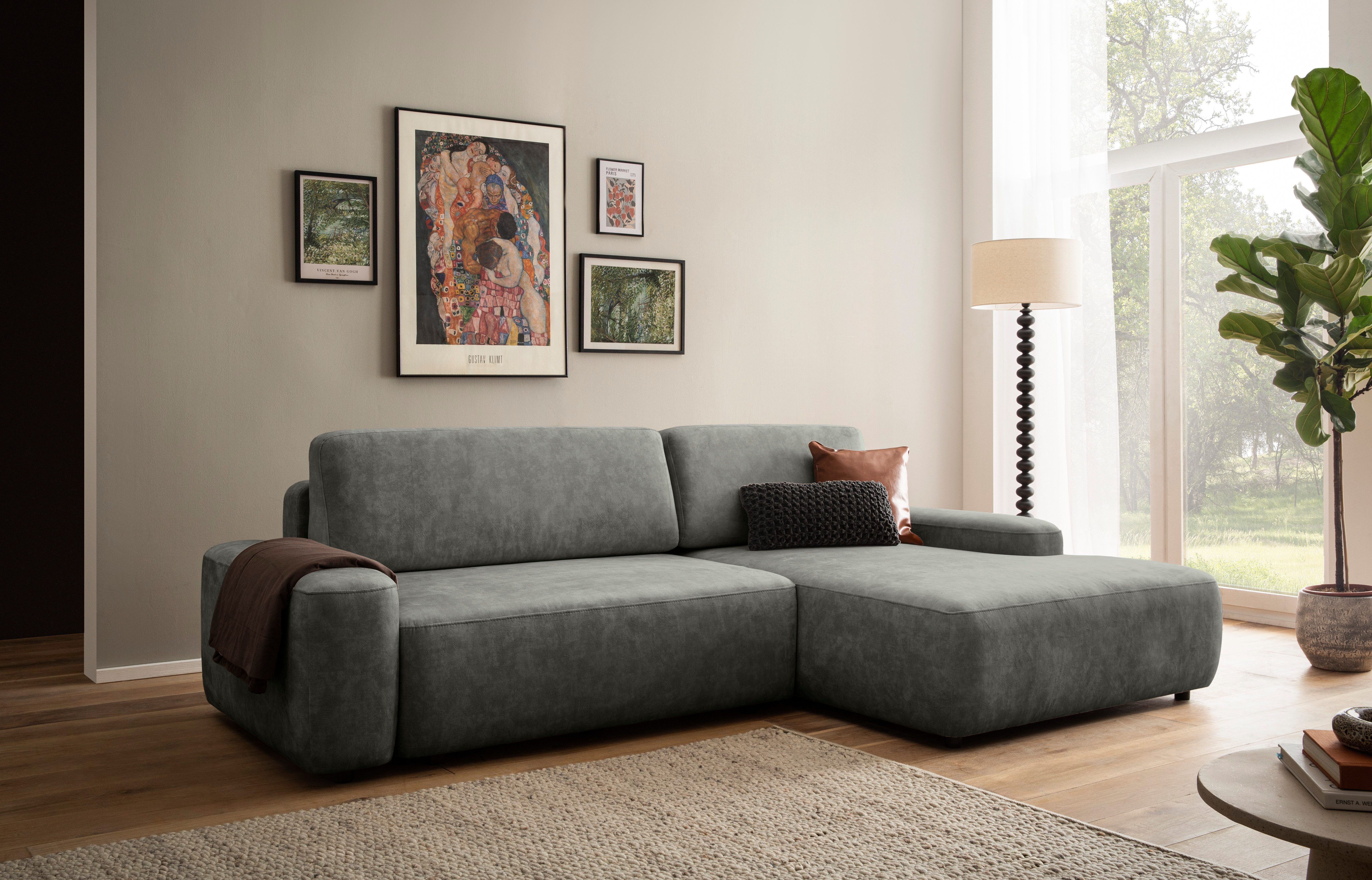 Ecksofa TORGE (264cm), Schlafsofa in Cord, Samtvelours o Struktur fein, L-Form
