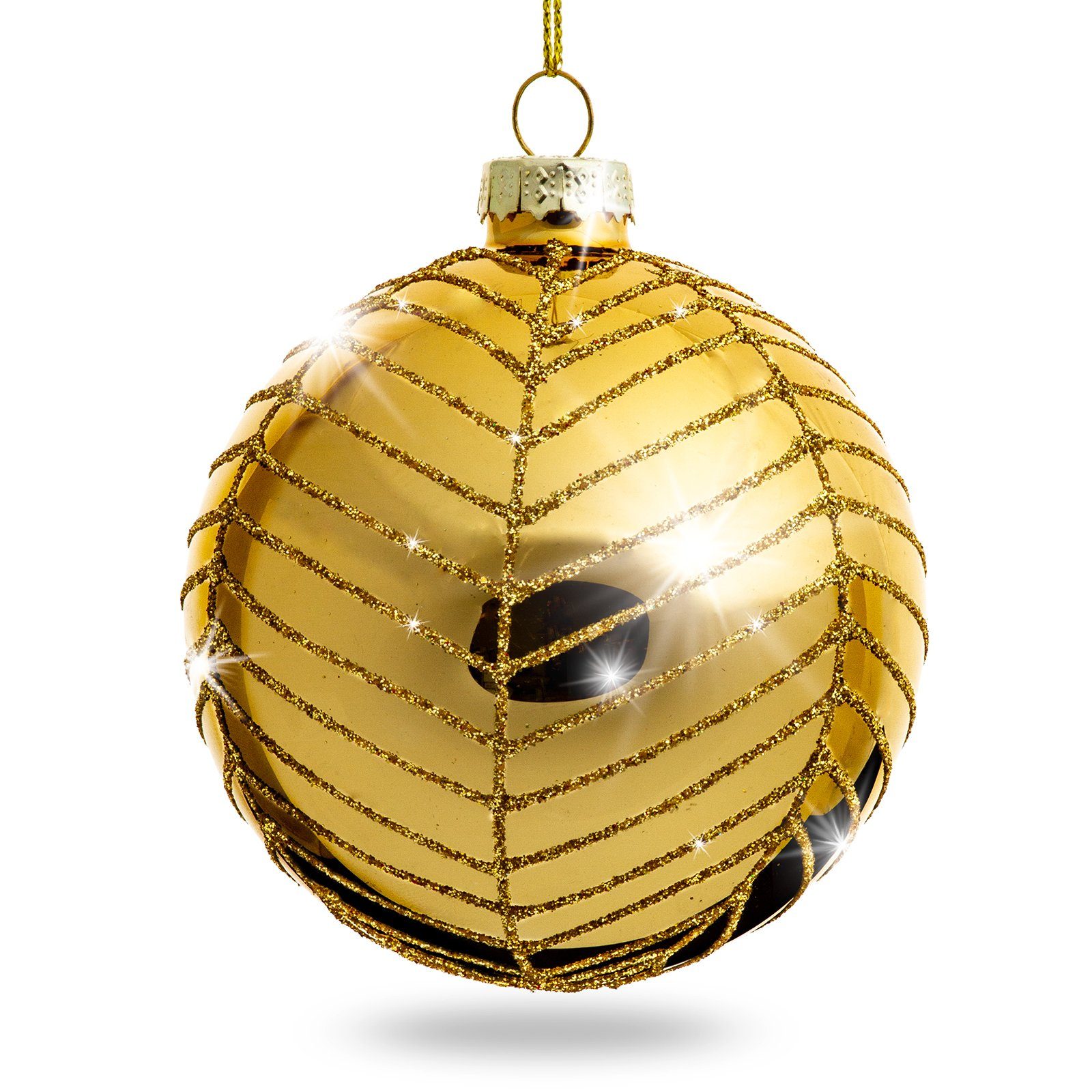 SIKORA Christbaumschmuck Highlights Gold 4er Set Christbaumkugeln aus Glas mit Verzierung Modell New York gold