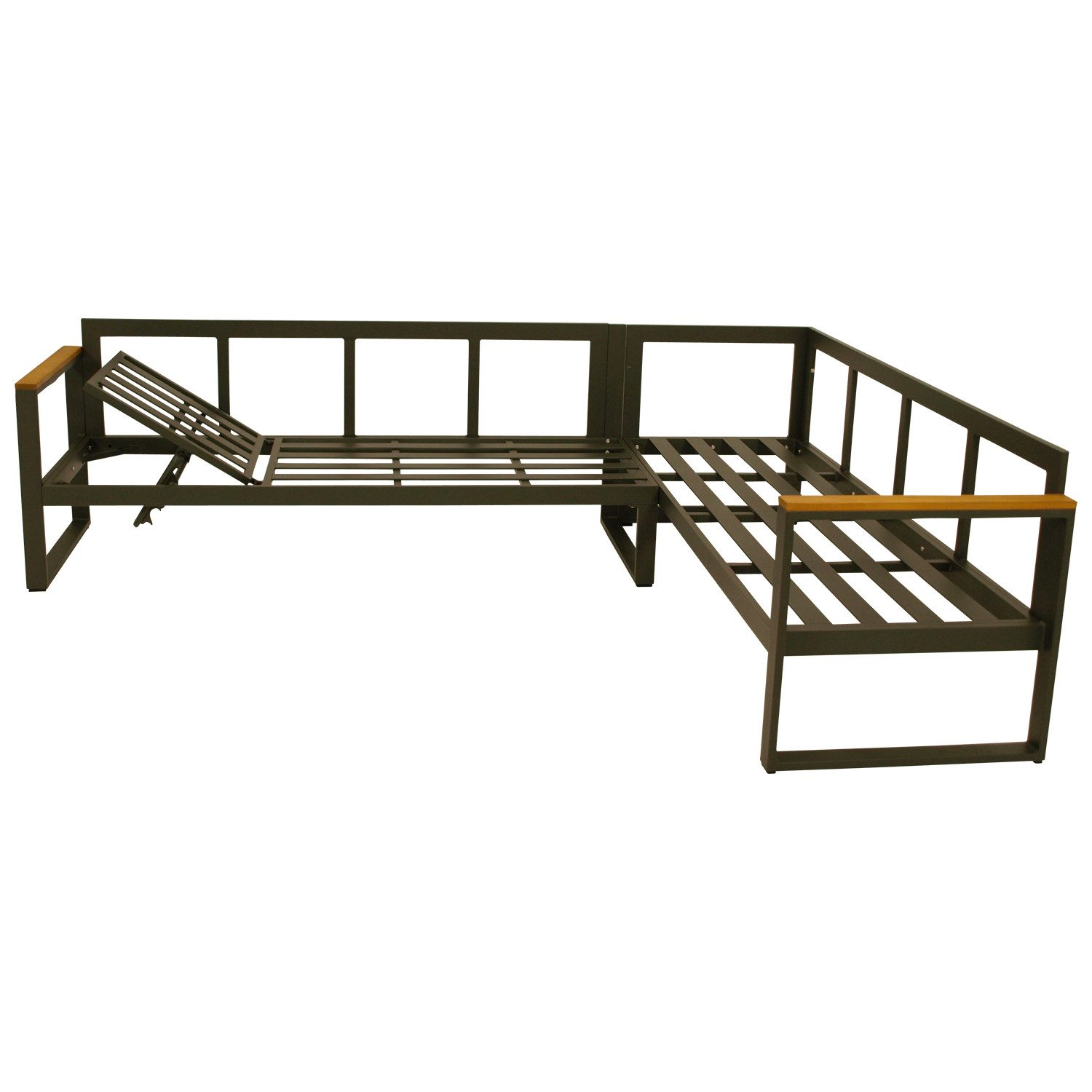 DEGAMO Garten-Essgruppe KAMPALA, (2-tlg., 1x Eckbank mit Polstern, 1x Tisch 70x140cm), Aluminium anthrazit, Oberflächen Akazie, wetterfest