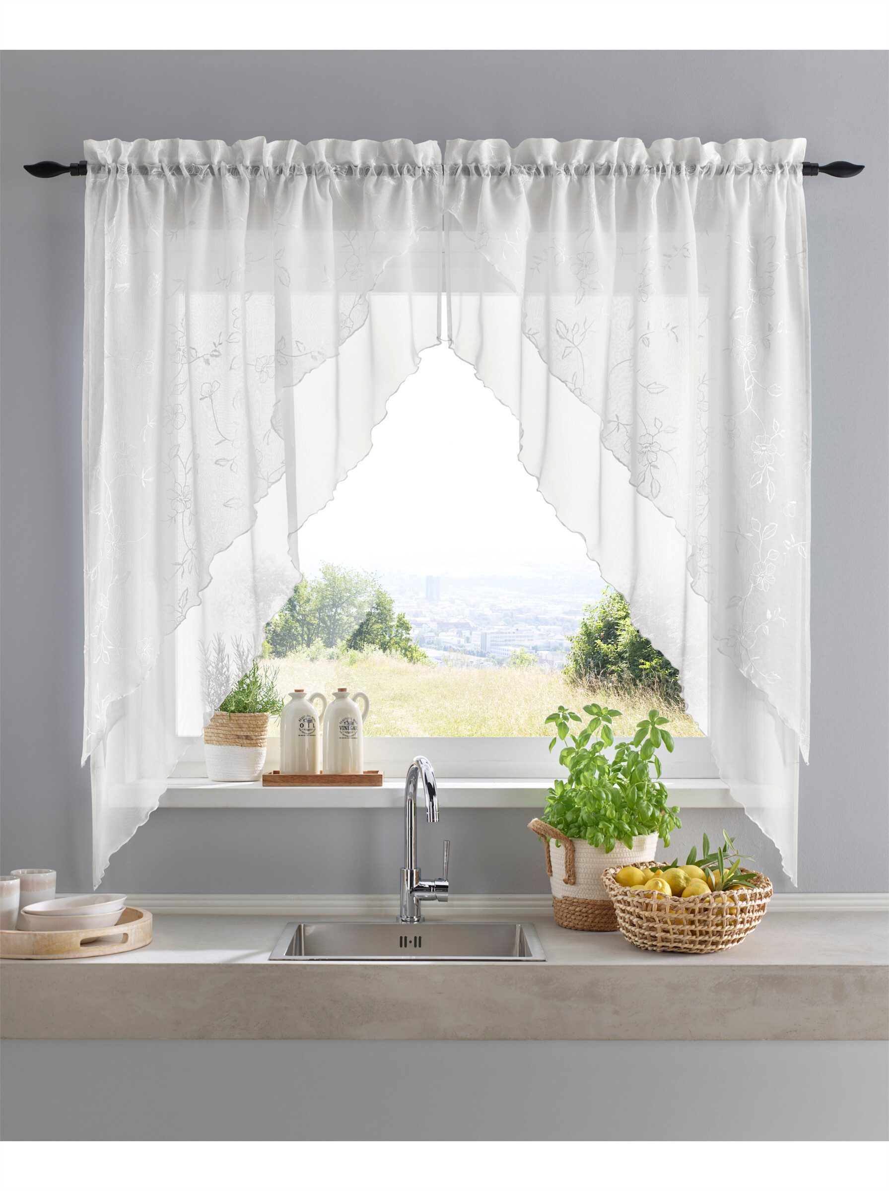 heine Gardine Gardine (2 St), Stangendurchzug, halbtransparent, Kurzgardine