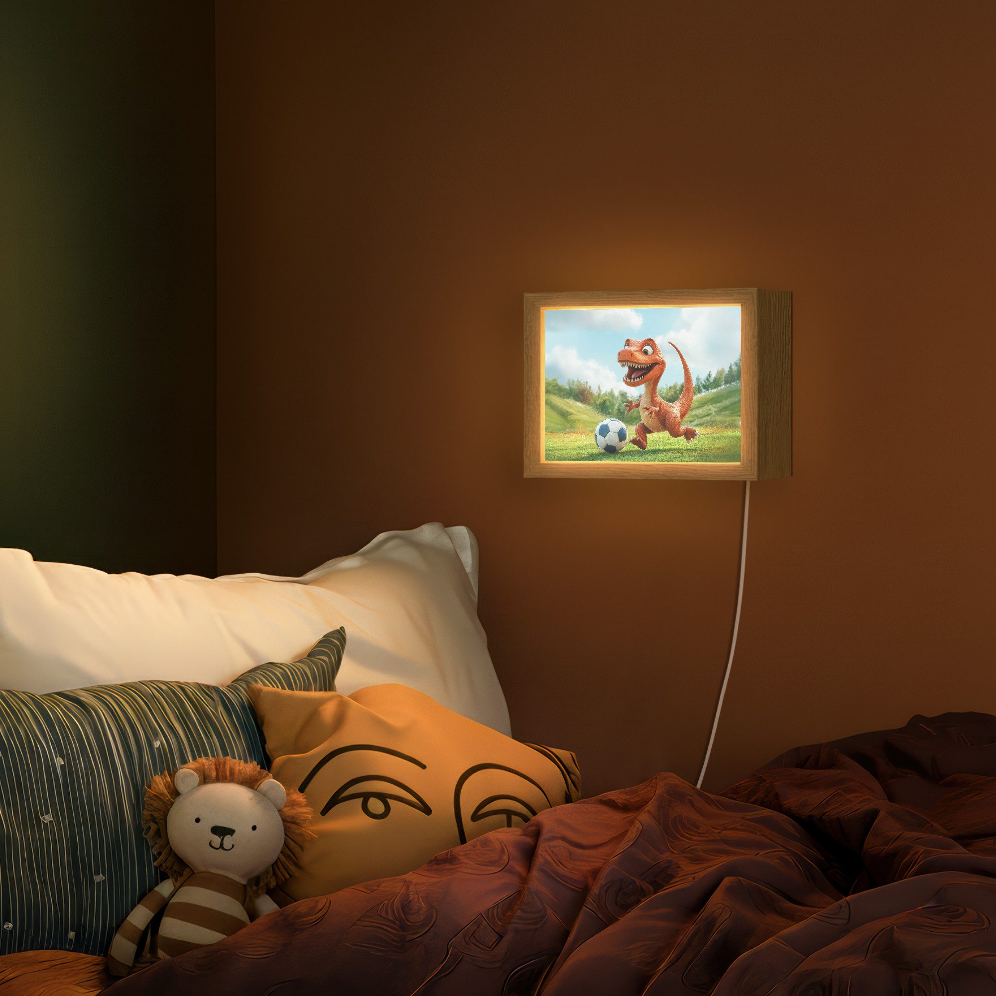 OnlyWow Wandleuchte Lightbox Dinosaurier - Orange - Cartoon - Fußball - Jungen, Dimmbar, Farbwechsel, LED, Warmweiß, Kaltweiß, Neutralweiß Einstellbar, Wandlampe Innen, Dimmbar, mit Kabel, LED, Modern, Kinder