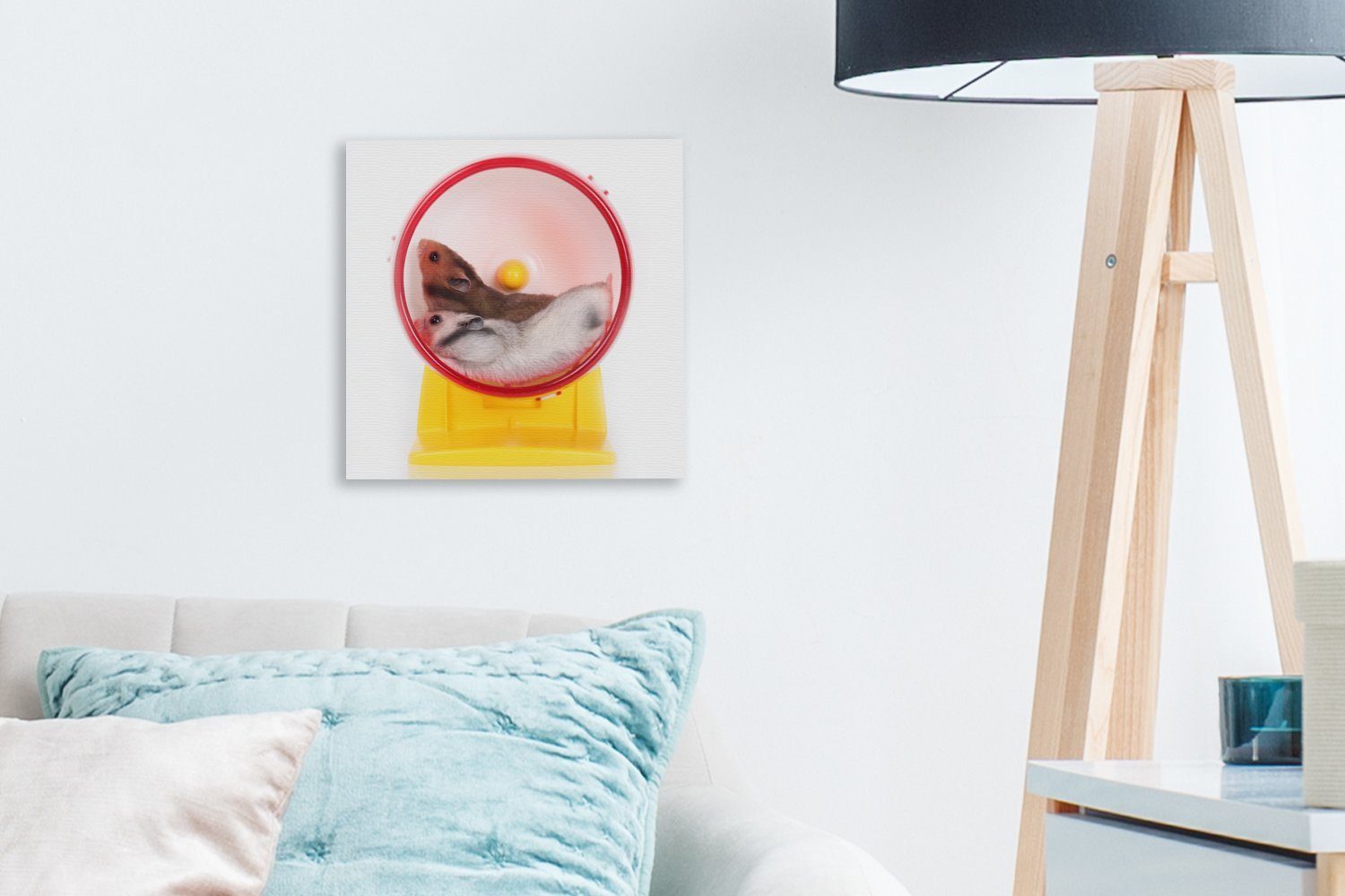 OneMillionCanvasses® Leinwandbild Hamster St), Leinwand Wohnzimmer im für Laufrad, (1 Bilder Schlafzimmer