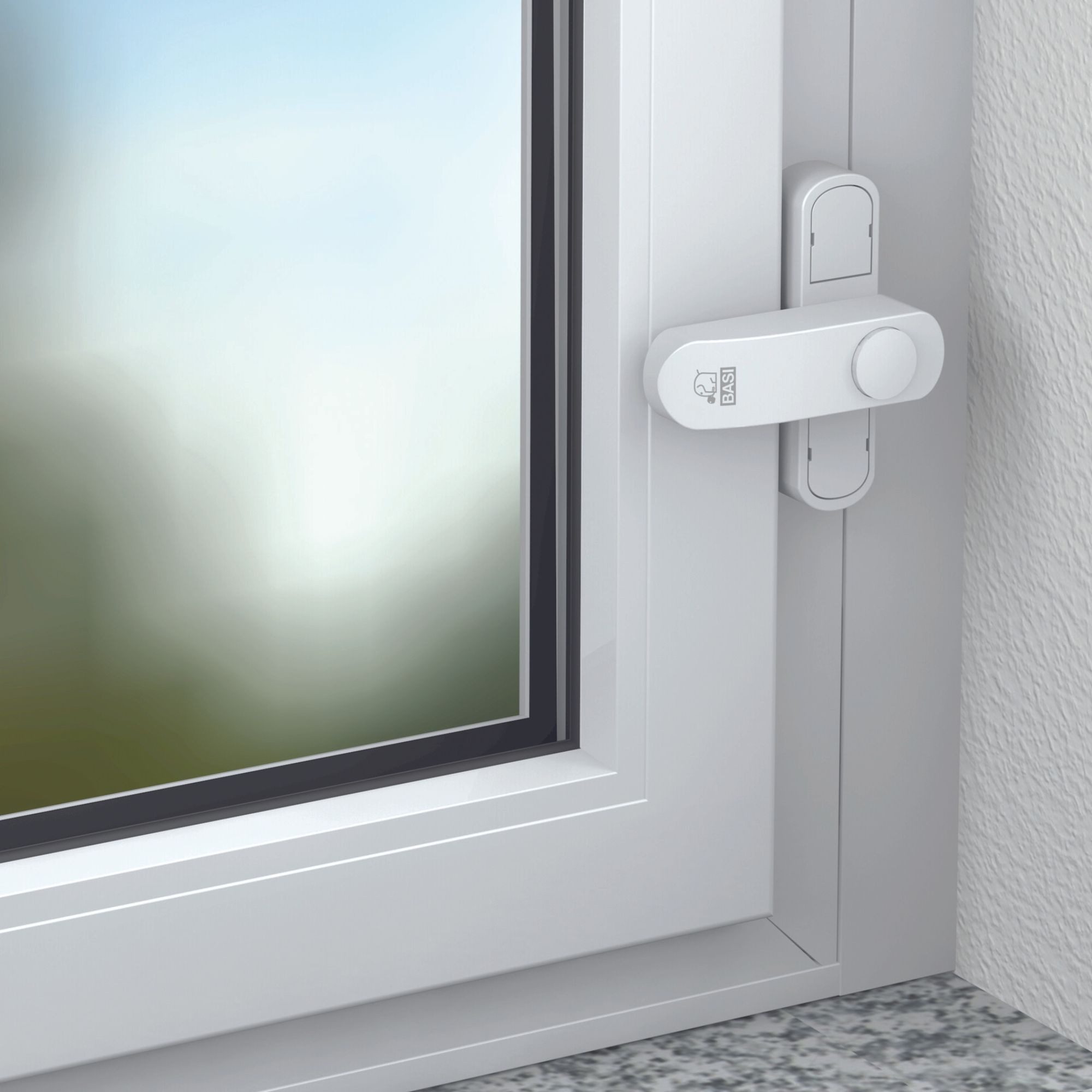 BASI Fensterbeschlag Fenstersicherung (Spar-Set, 1 St), 1-flügelige Fenster, Sperrbügel, Druckknopfsicherung, Weiß, 1 Stück
