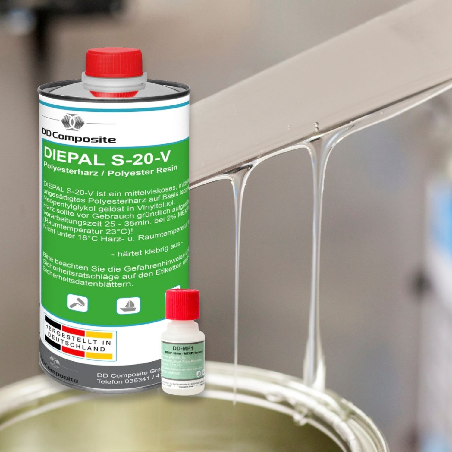 DD Composite Reparatur-Set 1kg GFK Polyesterharz + 1m² Glasfasermatte 300g/m², 3-St.