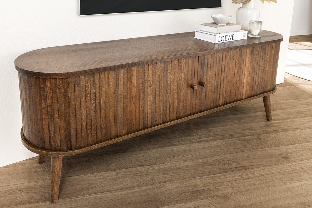 riess-ambiente Lowboard VALHALLA WOOD 160cm smoked braun · TV-Schrank mit 2 Schiebetüren (Einzelartikel, 1 St), Eiche · Wohnzimmer · 4 Fächer · Retro Design