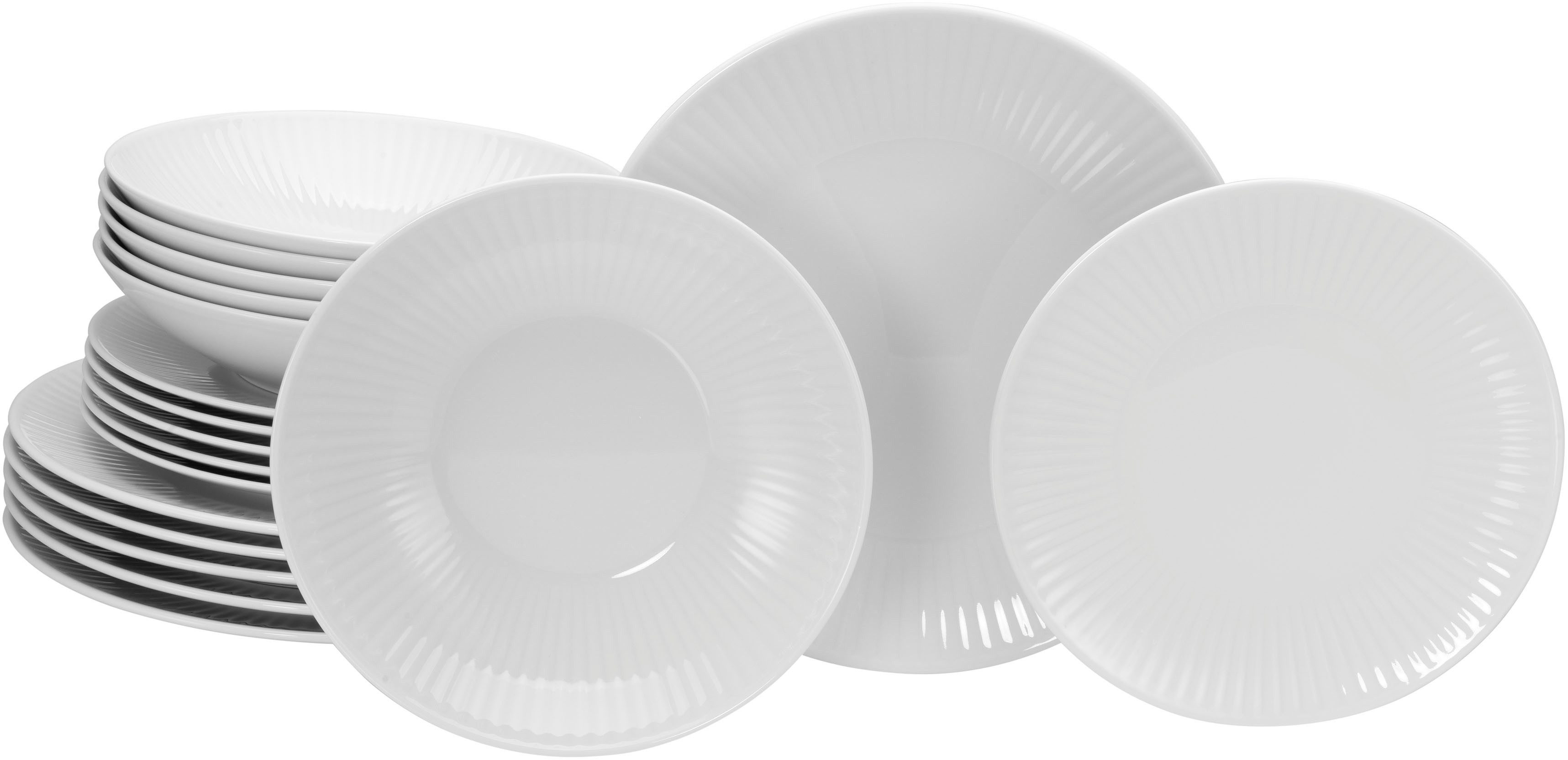 CreaTable Teller-Set Valencia Weiß, Tellerset 18-tlg (18-tlg), 6 Personen, Porzellan, Elegant, Boho Chic