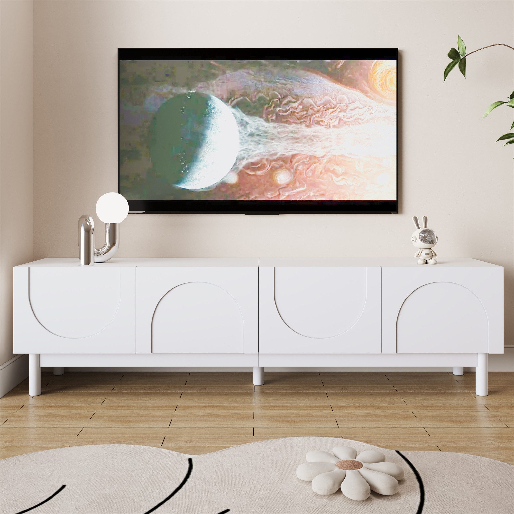 MODFU Lowboard Fernsehtisch mit großem Stauraum – 4 Türen (mit Massivholz u günstig online kaufen