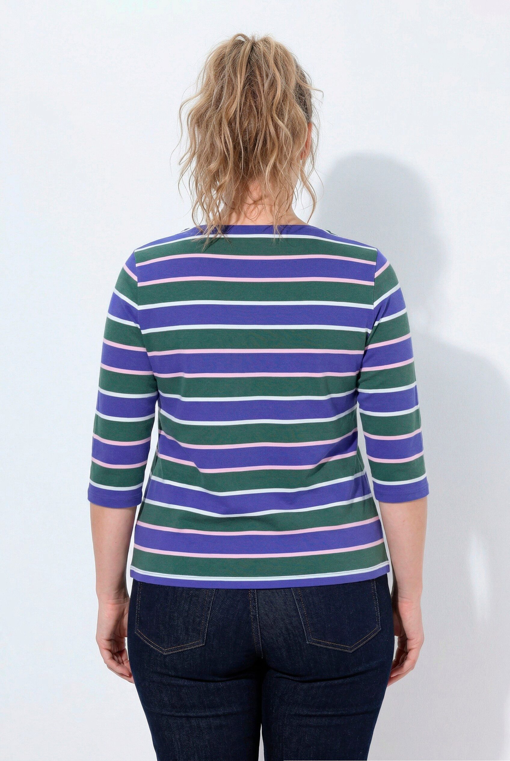 Ulla Popken T-Shirt Shirt Ringel U-Boot-Ausschnitt 3/4-Arm – Bild 3 von 4