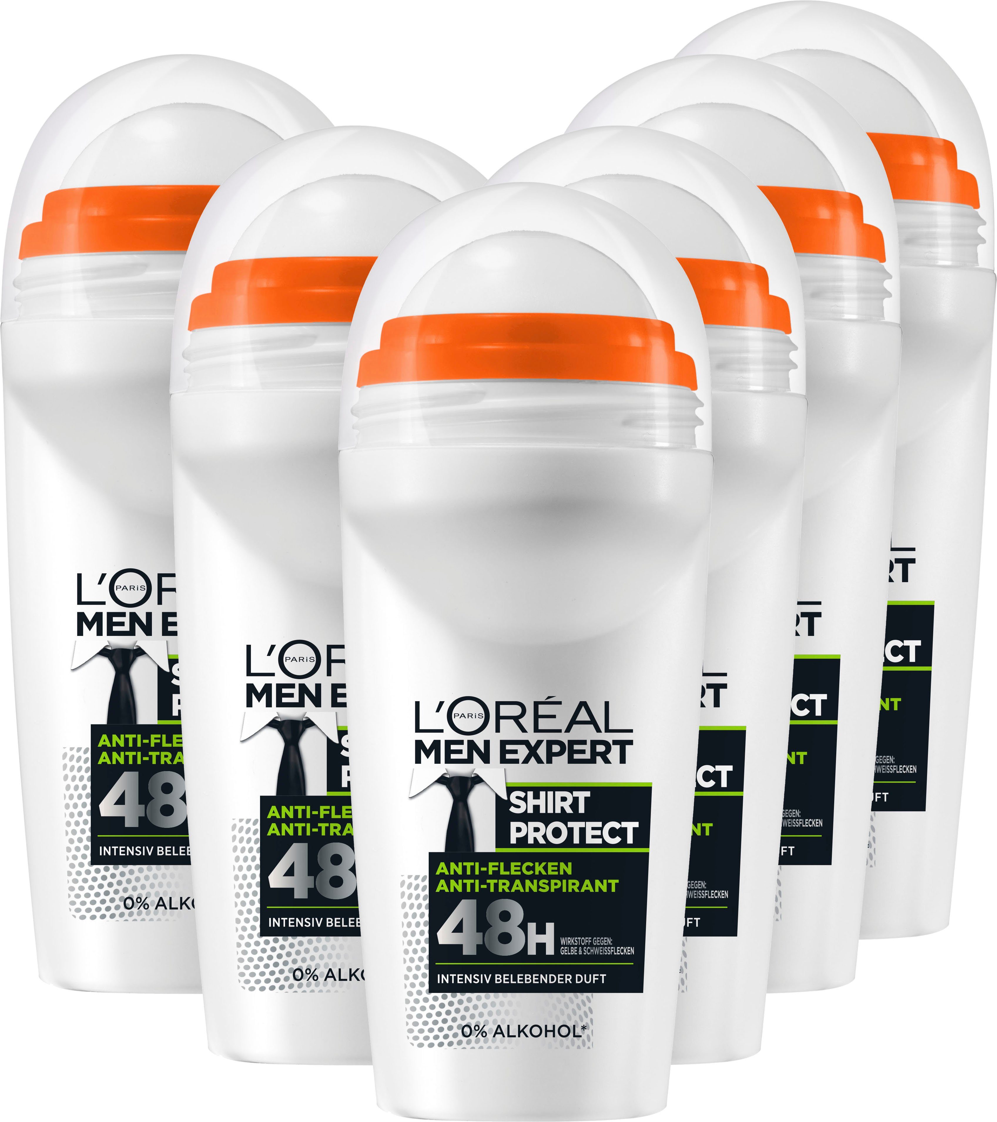 L'ORÉAL PARIS MEN EXPERT Deo-Roller Deo Roll-on Shirt Control, Packung, 6-tlg. | Deoroller