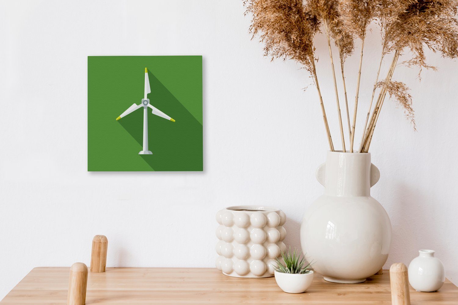 grünem Leinwandbild Eine Bilder Wohnzimmer Windmühle einsamen auf Illustration Schlafzimmer Leinwand (1 St), Hintergrund, OneMillionCanvasses® einer für