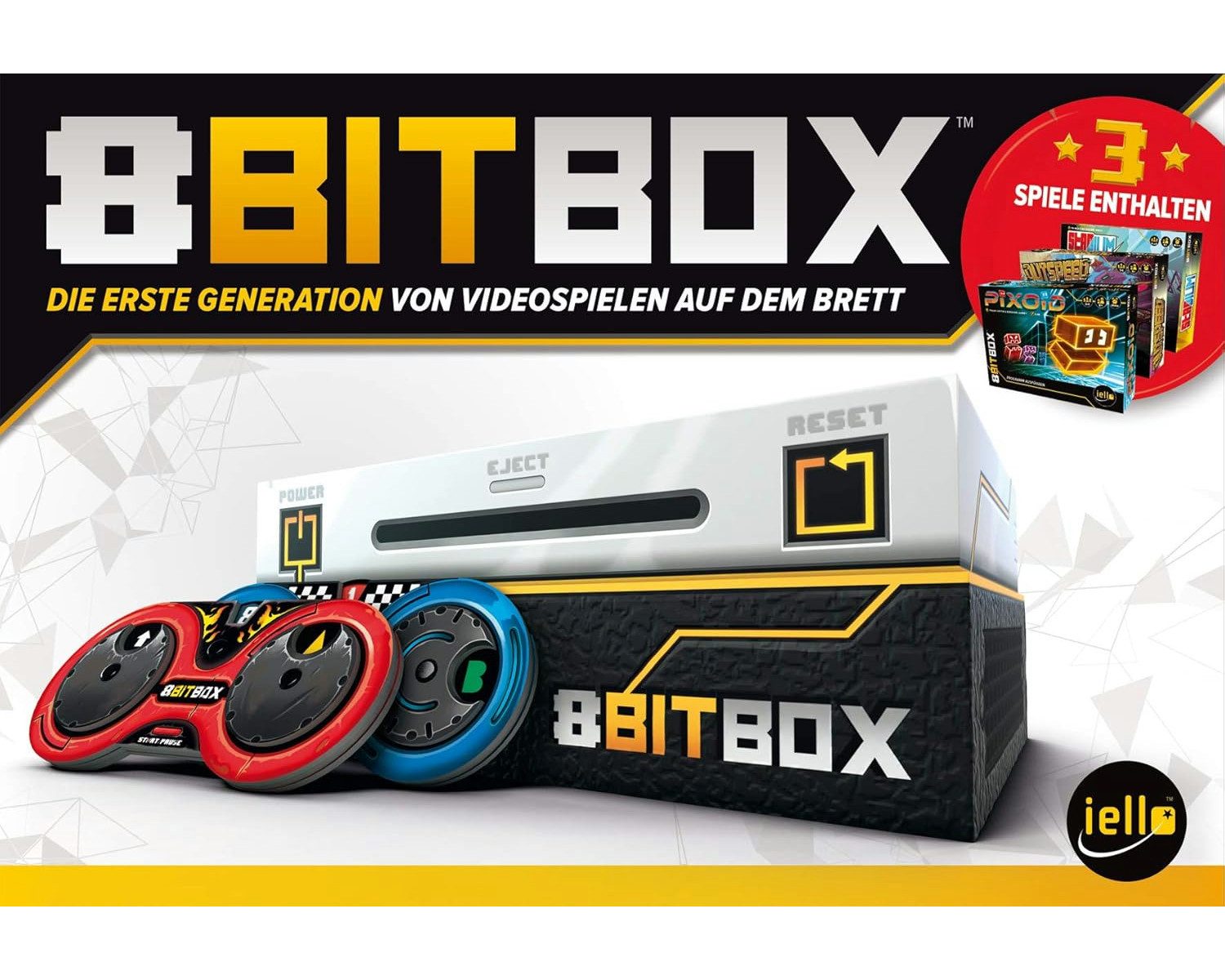 iello Spiel Spielsammlung - 8 Bit Spiel Box, Spiele-Set, mit 3 Spielen