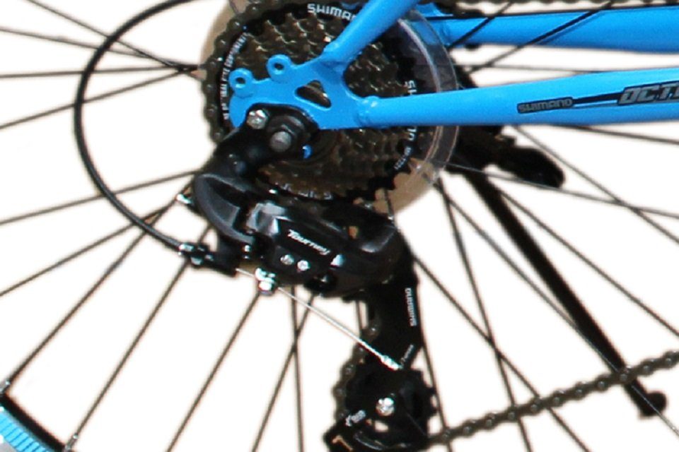 Talson Mountainbike 26 Zoll Fahrrad mit, 21 Gang Shimano, Kettenschaltung, mit Beleuchtung nach StVZO und Vollfederung Schwarz-Blau