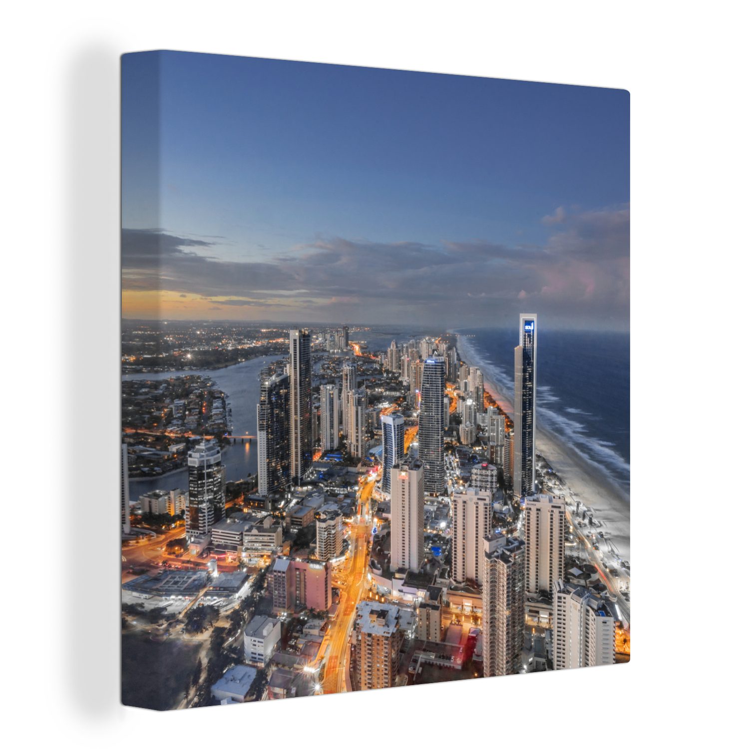 OneMillionCanvasses® Leinwandbild Abenddämmerung über der Küste von Brisbane in Australien, (1 St), Leinwand Bilder für Wohnzimmer Schlafzimmer