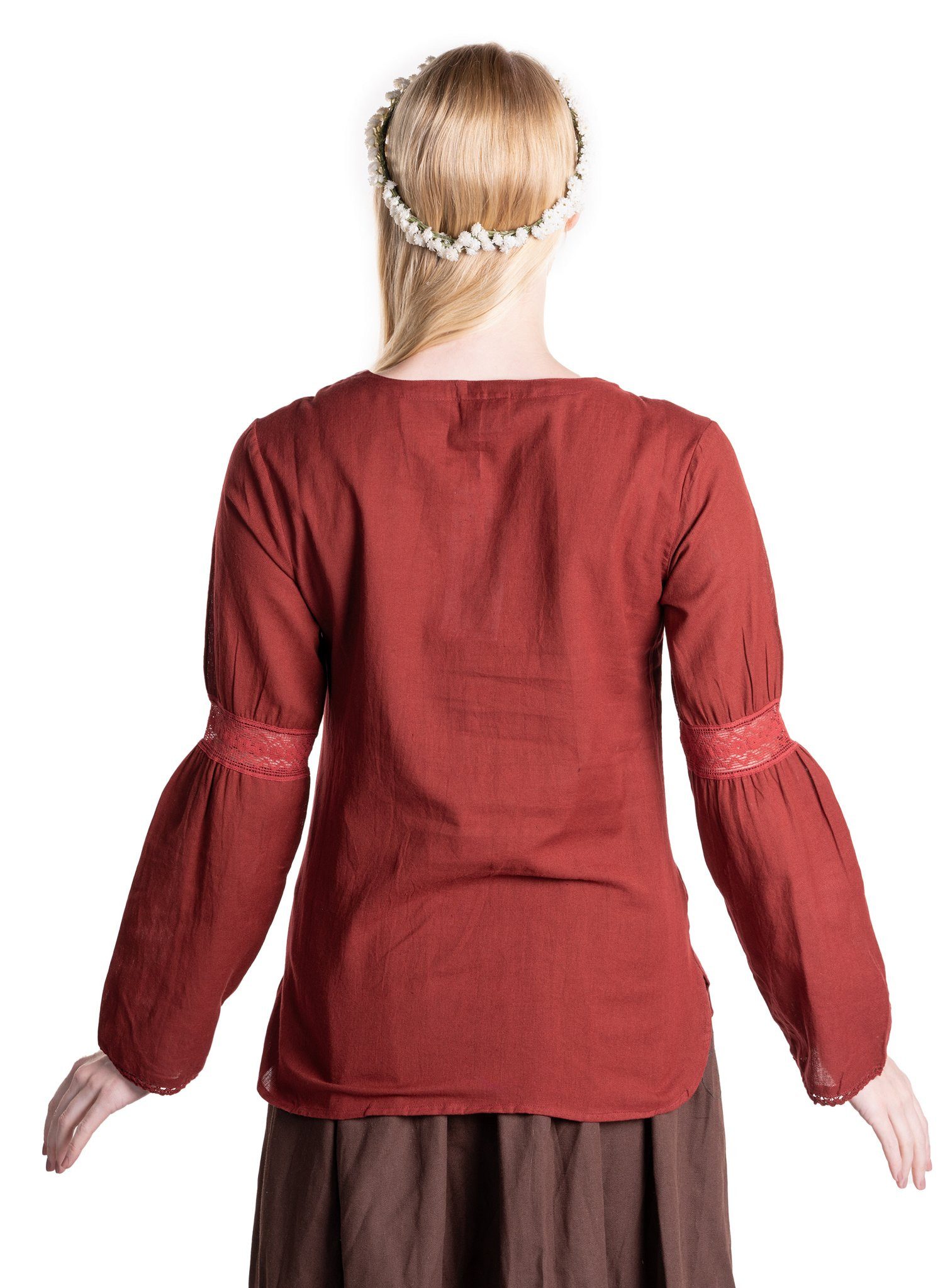 Metamorph Kostüm Mittelalter Schnürbluse mit Spitzenborte rotbraun, Hochwertige und authentische Mittelalterkleidung zu unschlagbar günst