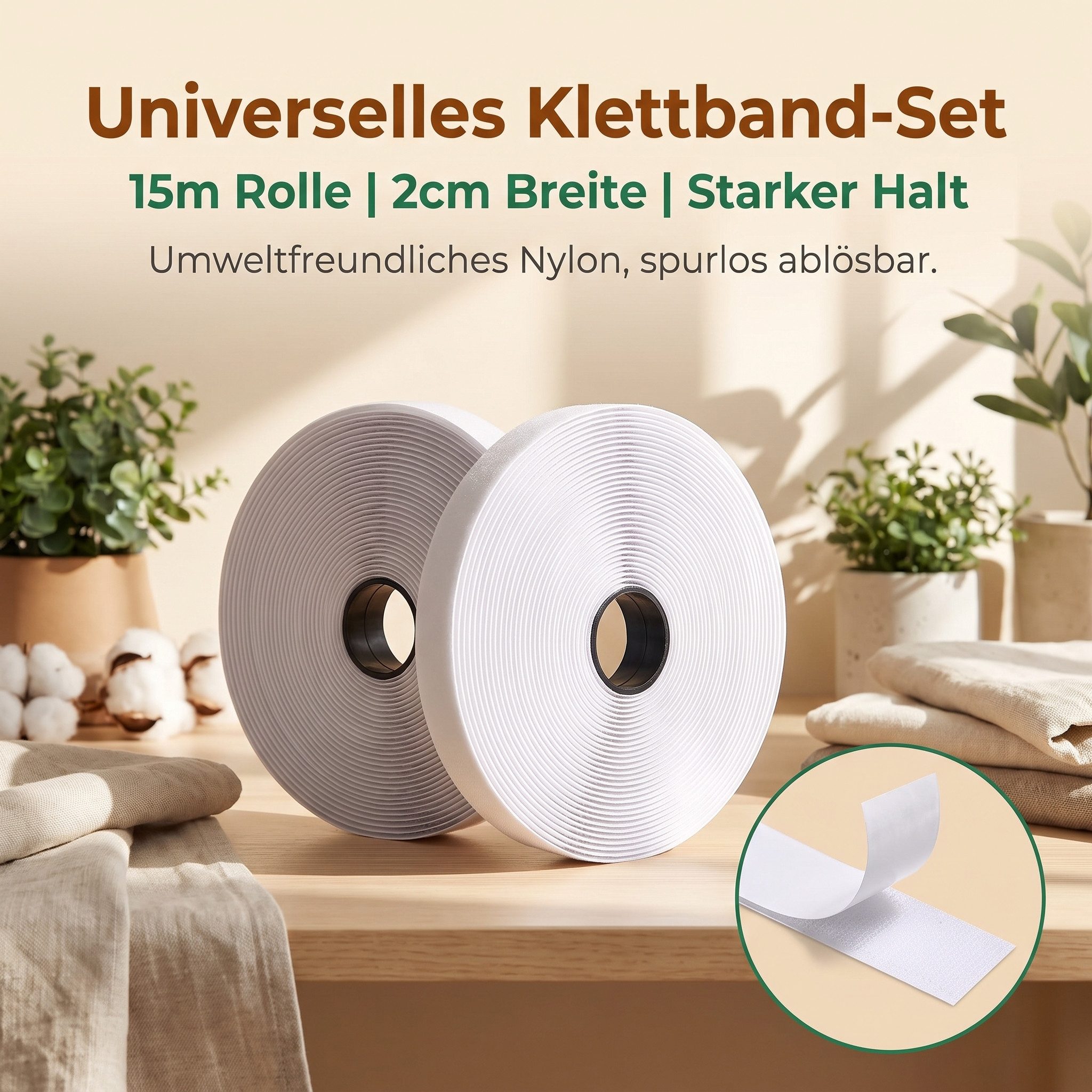 AIMAX Klettband Klettband selbstklebend extra stark 15m x 20mm für Haushalt
