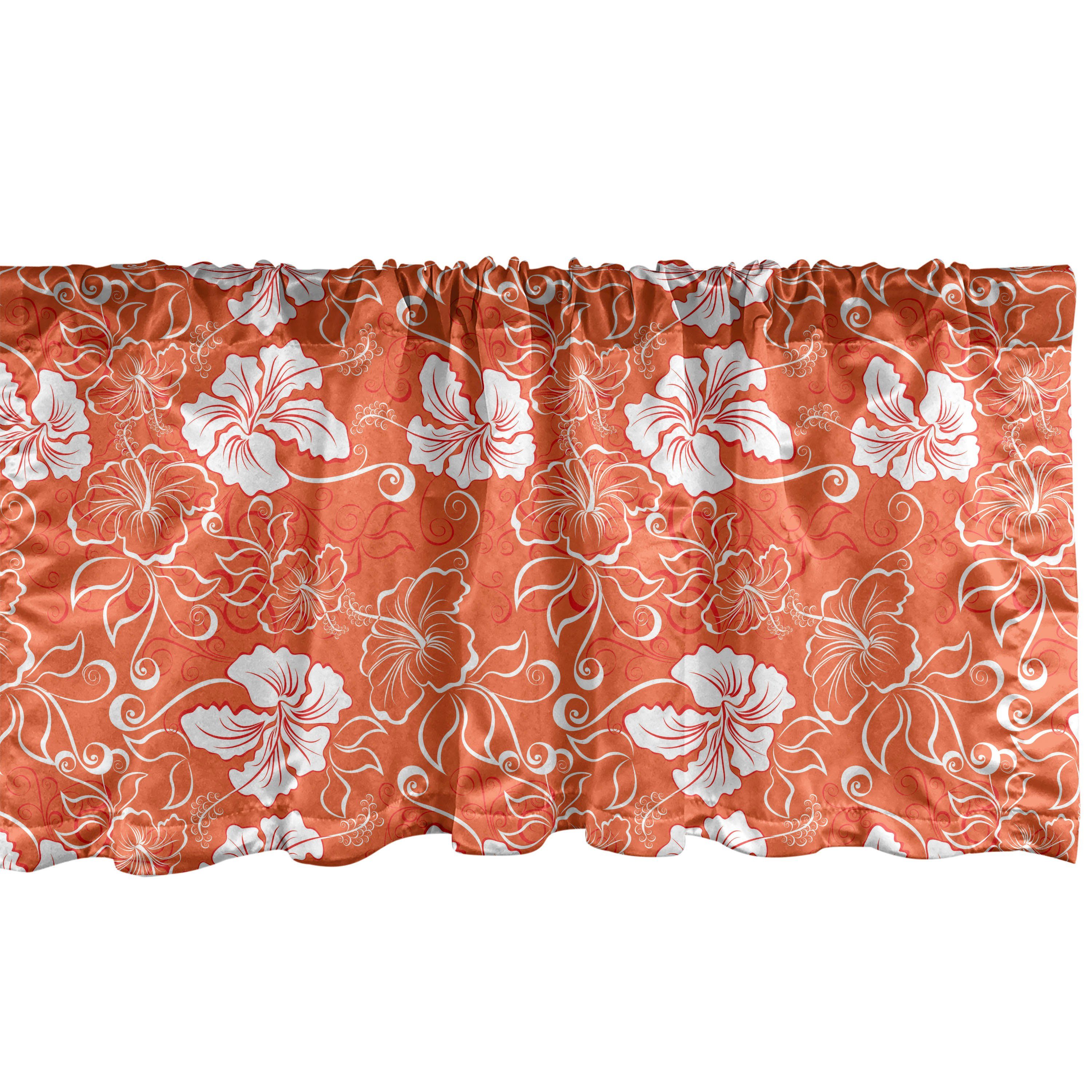 Scheibengardine Vorhang Volant für Küche Schlafzimmer Dekor mit Stangentasche, Abakuhaus, Microfaser, Orange Hawaii-Sommer-Hibiscus