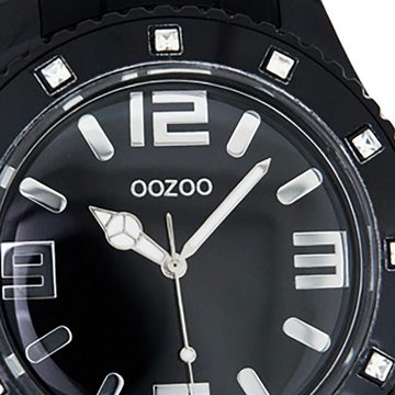 OOZOO Quarzuhr Oozoo Unisex Armbanduhr Vintage Series, Damen, Herrenuhr rund, extra groß (ca. 48mm) Silikonarmband schwarz