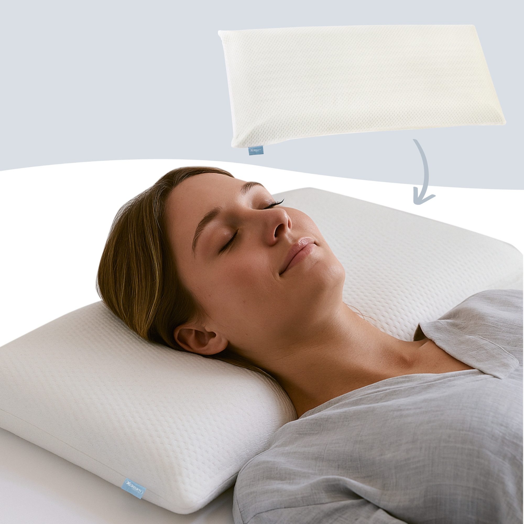 XDREAM Nackenstützkissen Memory Foam Kissen, Füllung: Viscoschaum mit Memory-Effekt, Seitenschläfer, Rückenschläfer, Bauchschläfer, Ergonomisch geformt & druckentlastend
