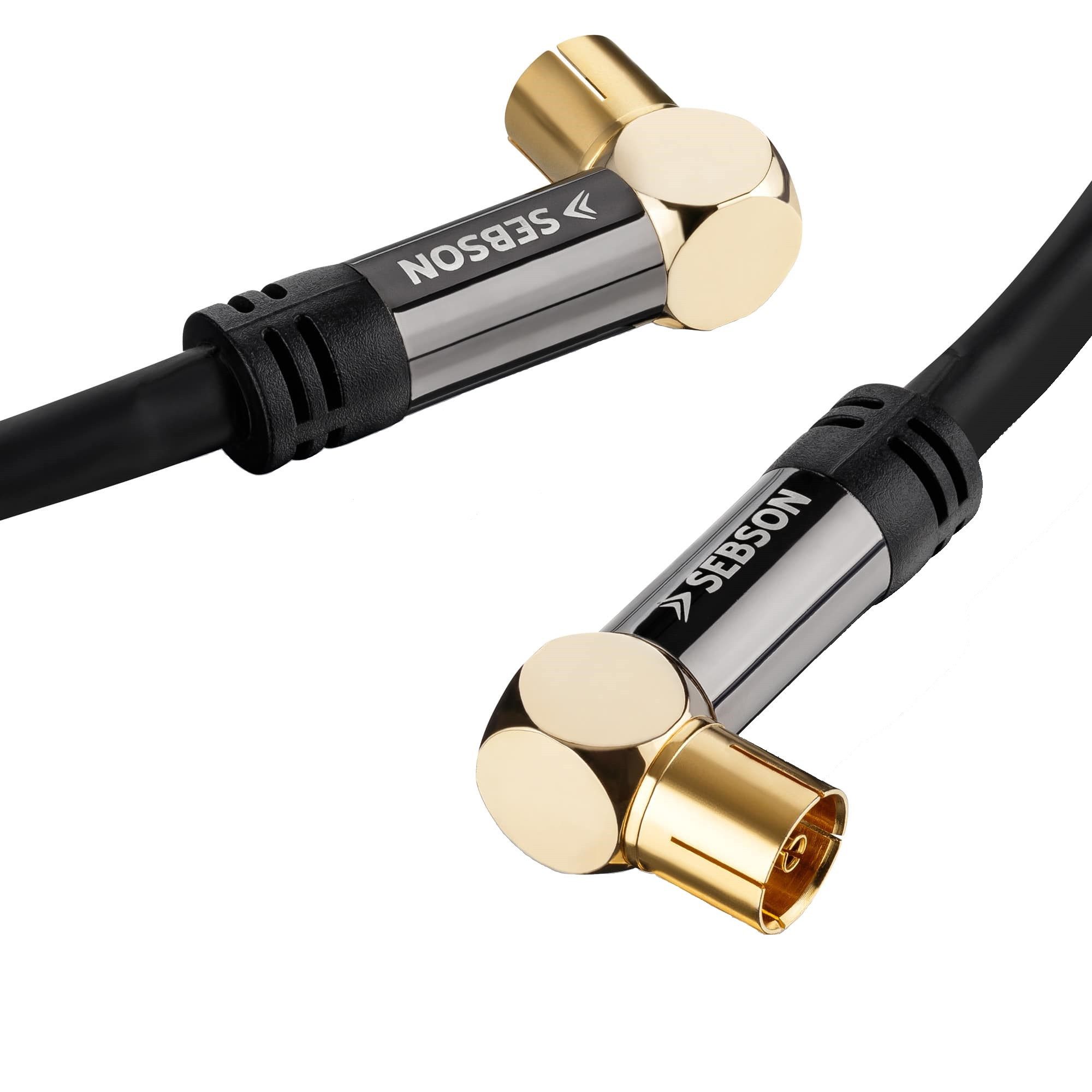 SEBSON TV Antennenkabel 2m gewinkelt 90° - Koax Stecker / Koax Buchse - 105dB TV-Kabel, (200 cm)