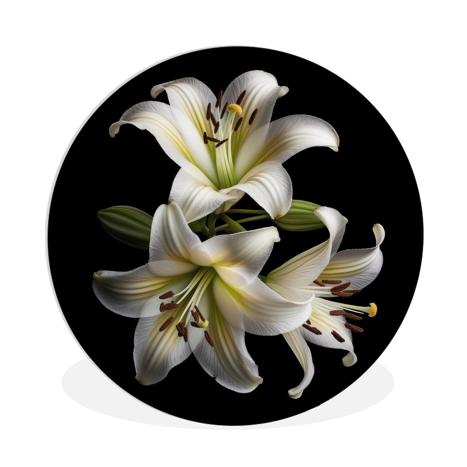 MuchoWow Gemälde Lilie - Blumen - Weiß - Natur - Botanisch, (1 St), Kreis Wanddekoration Forex, Rundes Wandbild, Wohnzimmer, 30x30 cm | Gemälde