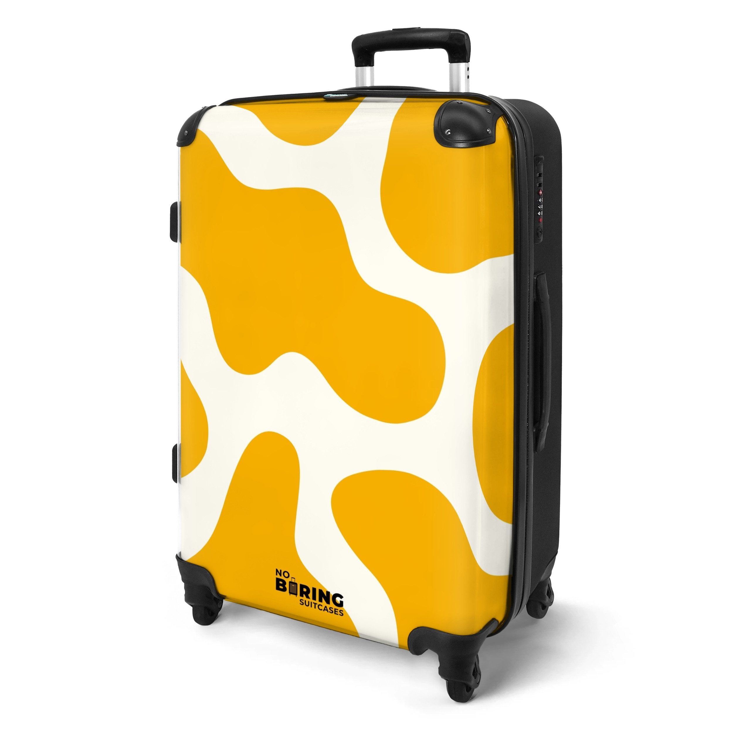 NoBoringSuitcases.com© Hartschalen-Trolley Weiß mit gelben Flecken günstig online kaufen