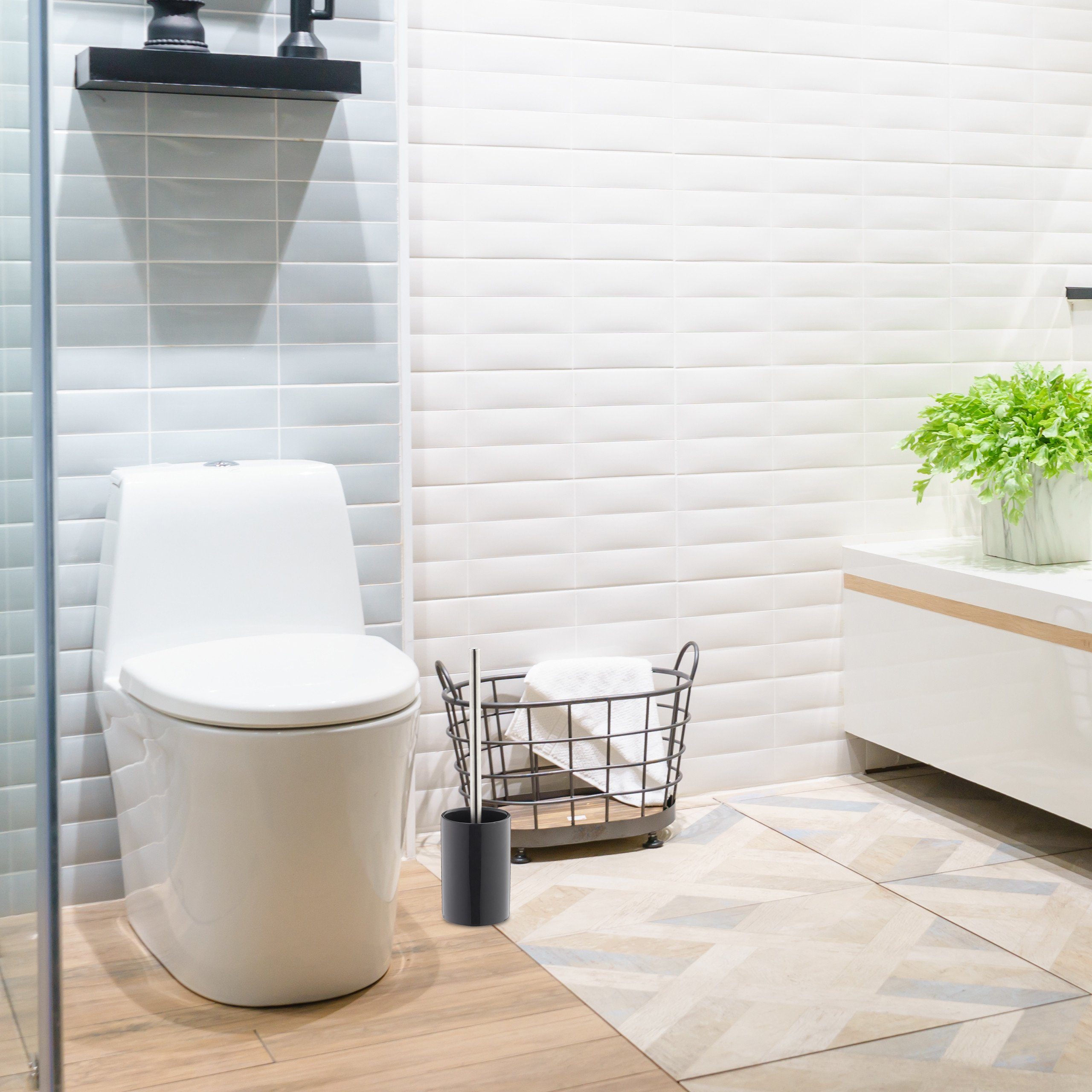 relaxdays Badezimmer-Set WC-Garnitur Keramik, Grau Anthrazit Schwarz Silber